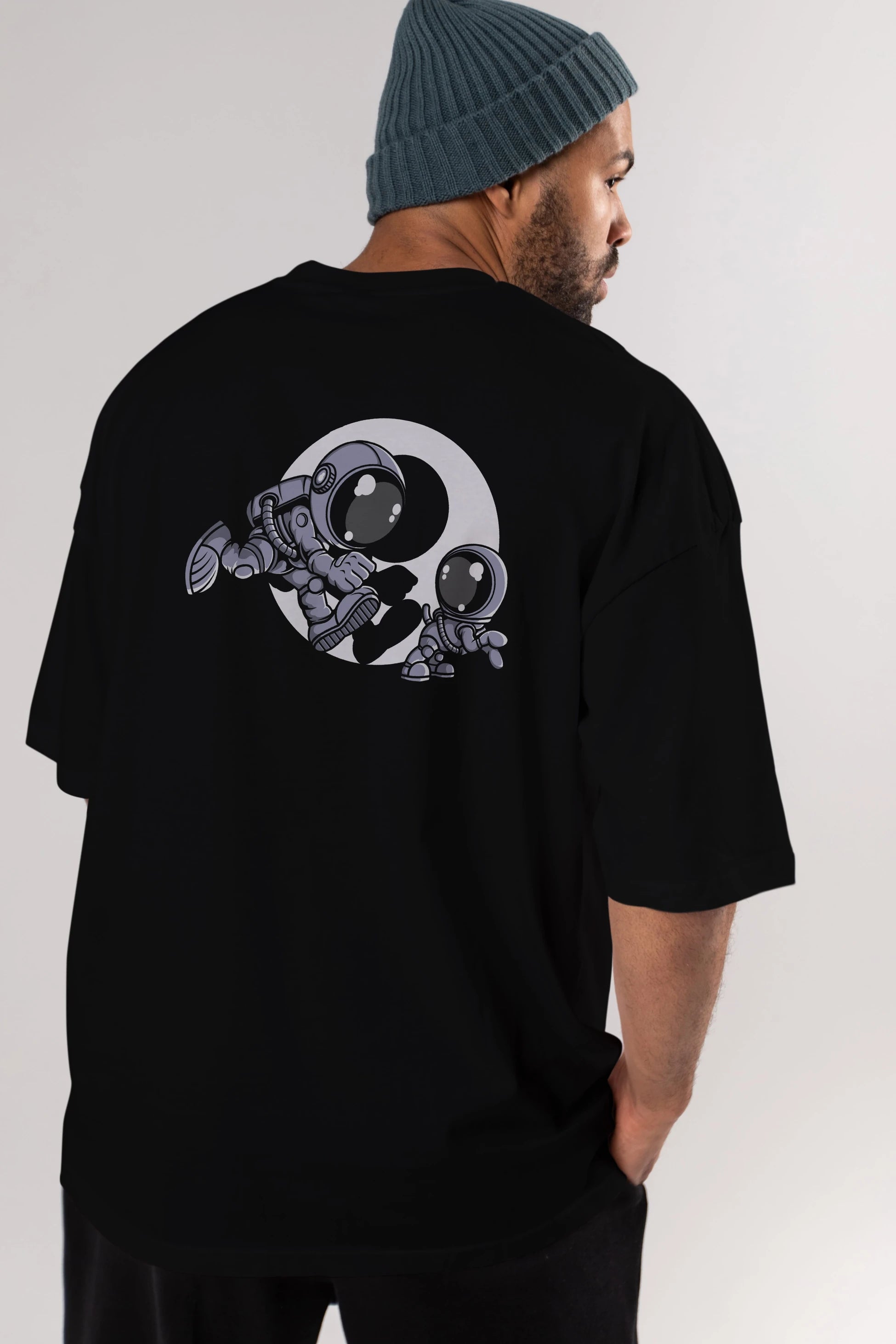 Astronaut And Little Dog Arka Baskılı Oversize t-shirt Erkek Kadın Unisex