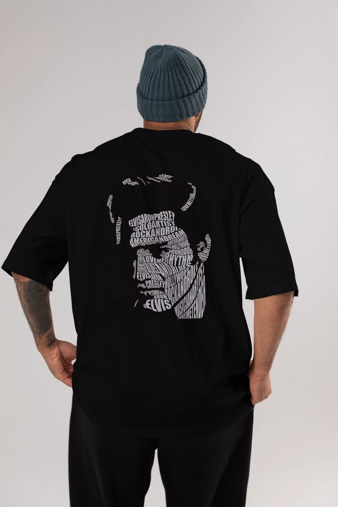 Elvis Presley Calligram Arka Baskılı Oversize t-shirt %100 pamuk Erkek Kadın Unisex