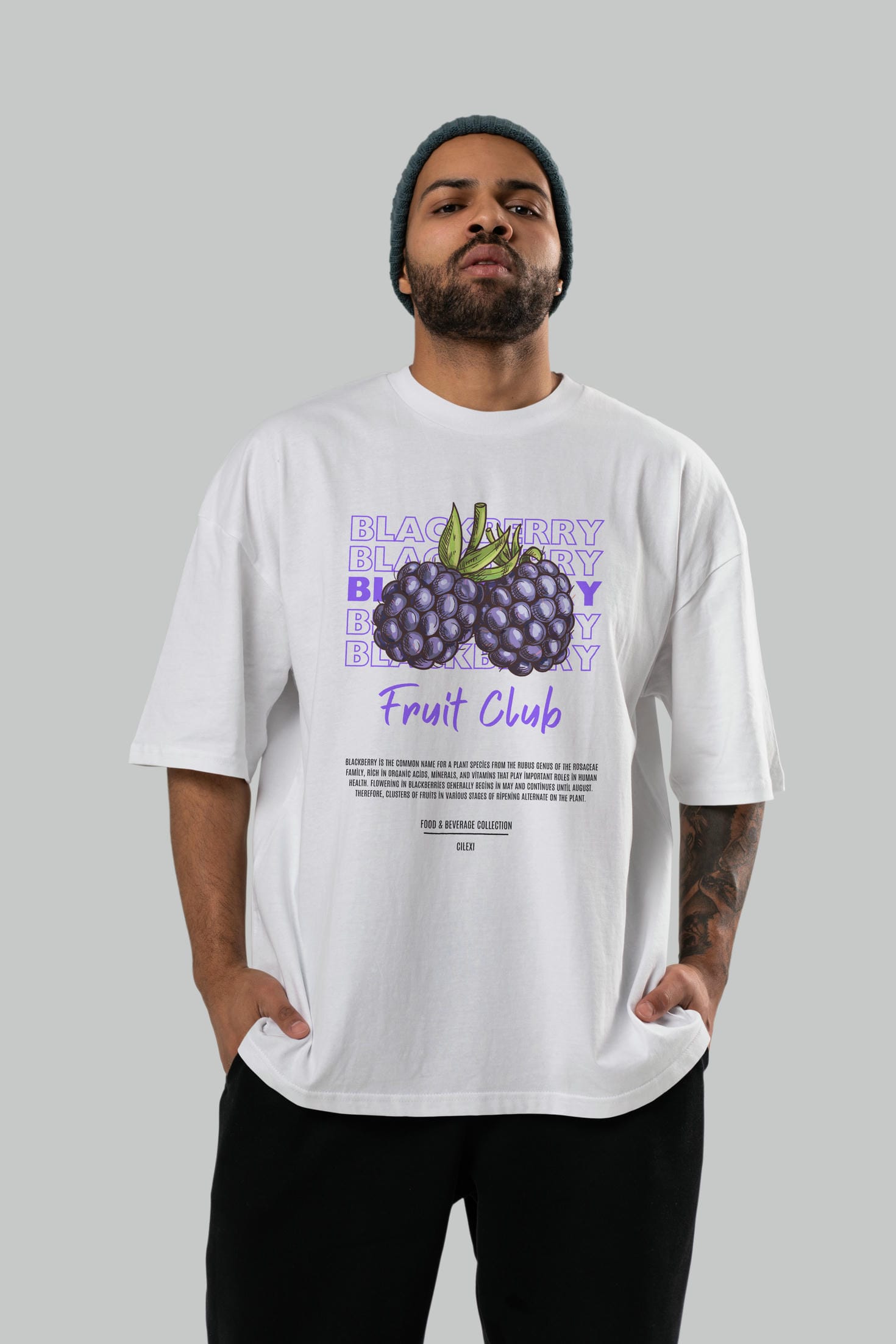 Blackberry Ön Baskılı Oversize t-shirt Erkek Kadın Pamuk Bisiklet Yaka tişort