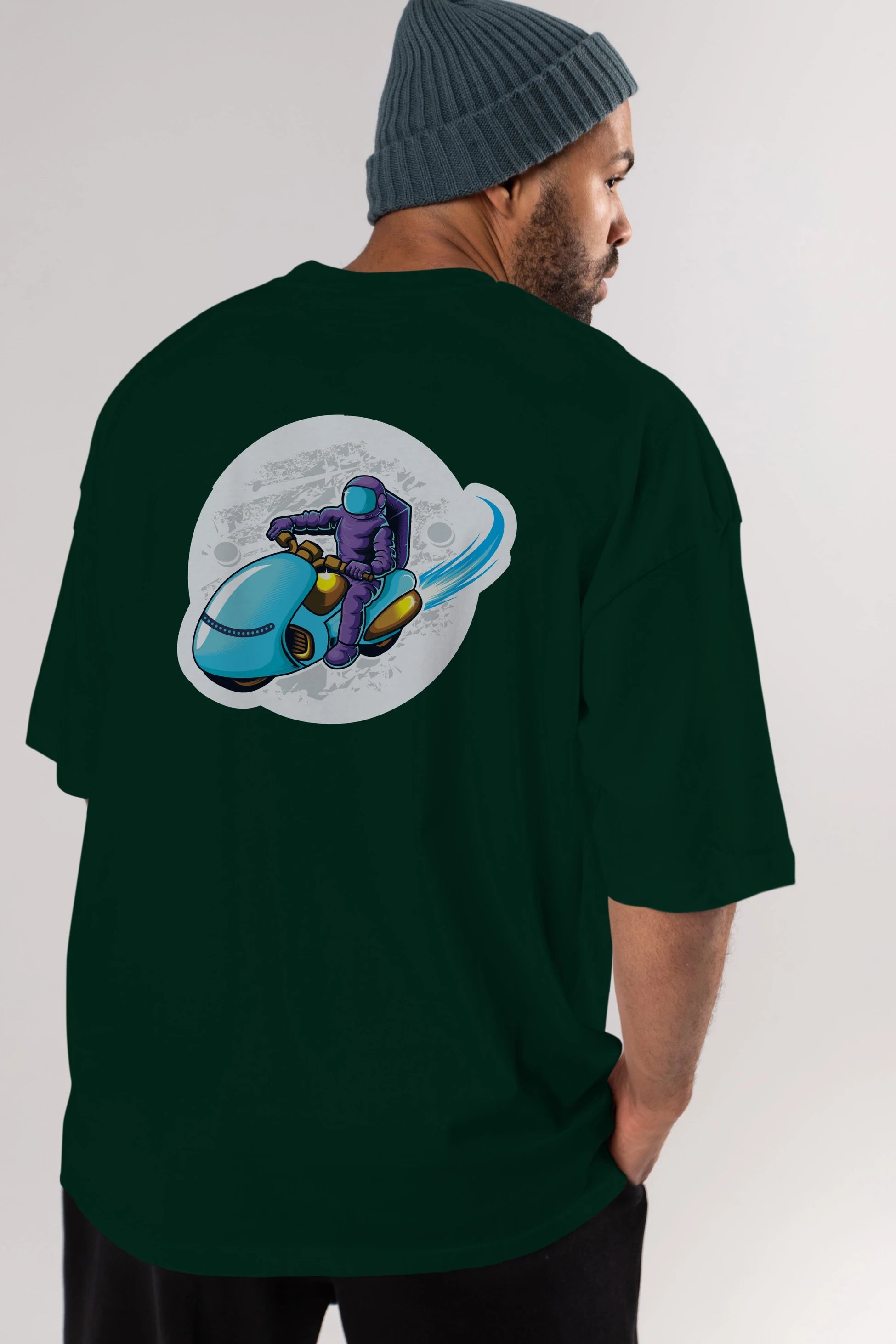Astrorider in Space Sticker Arka Baskılı Oversize t-shirt Erkek Kadın Unisex