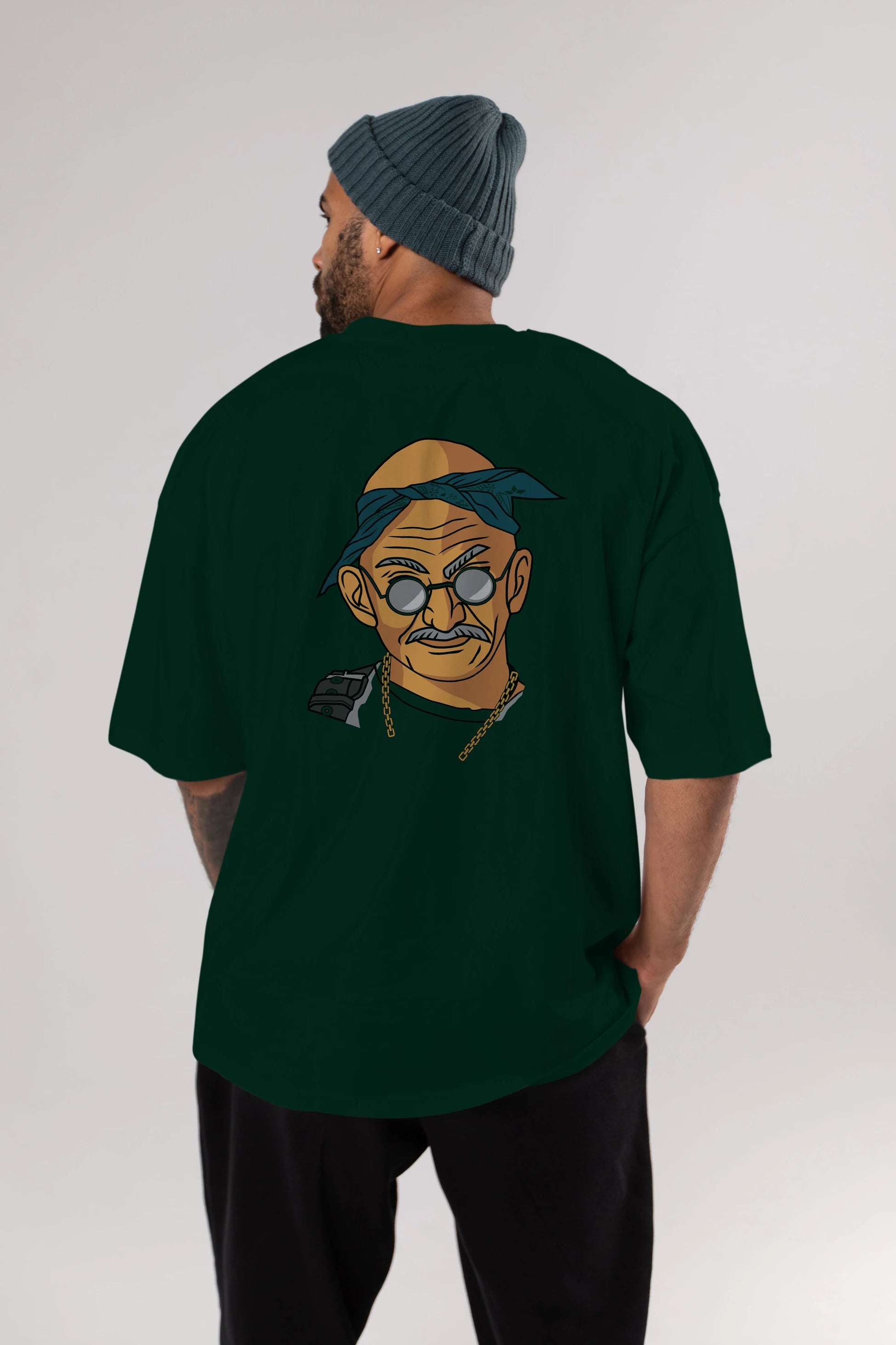 Tupac Gandhi Arka Baskılı Oversize t-shirt Erkek Kadın Unisex %100 Pamuk tişort