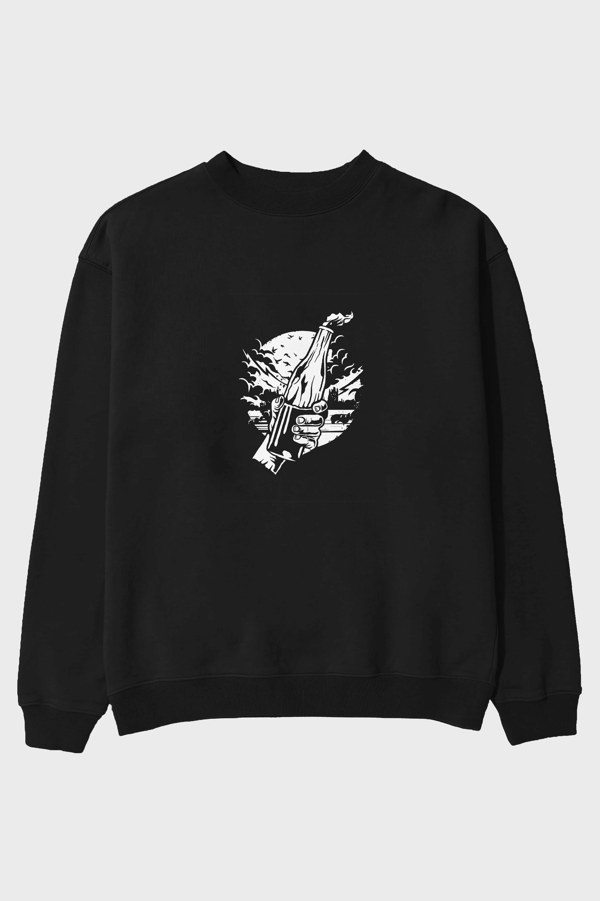 Molotov Cocktail Ön Baskılı Oversize Sweatshirt Erkek Kadın Unisex