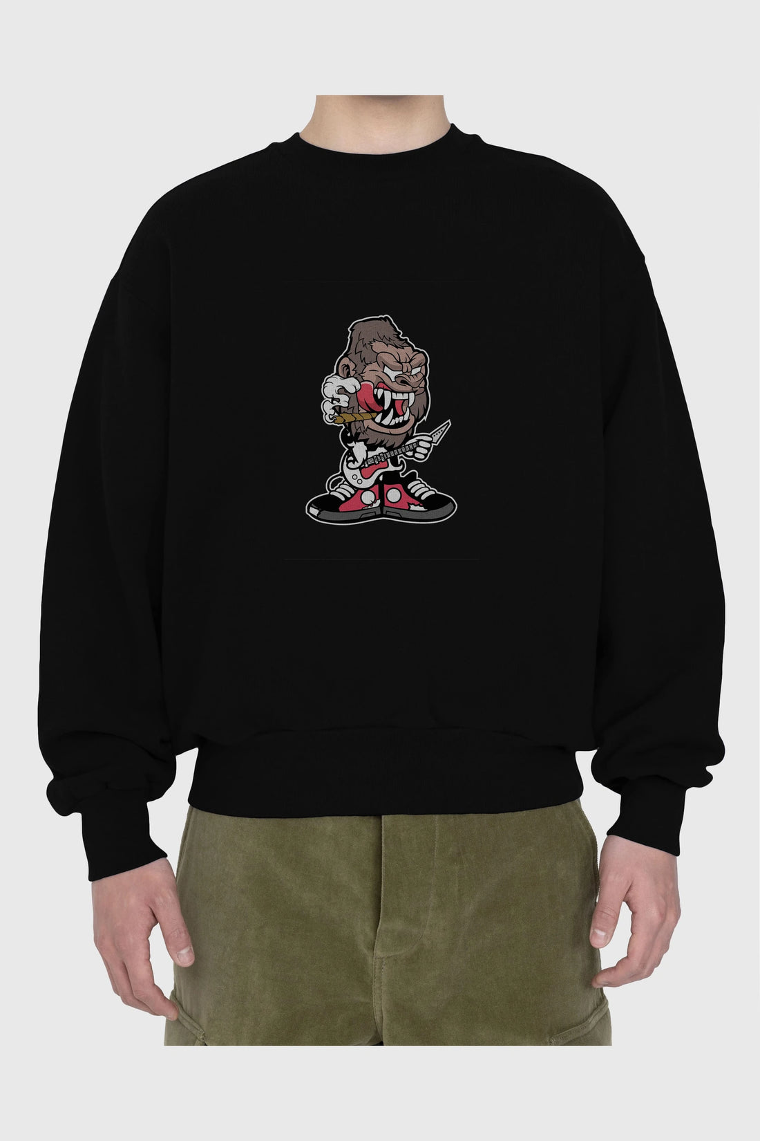 Gorilla Rock Star Ön Baskılı Oversize Sweatshirt Erkek Kadın Unisex