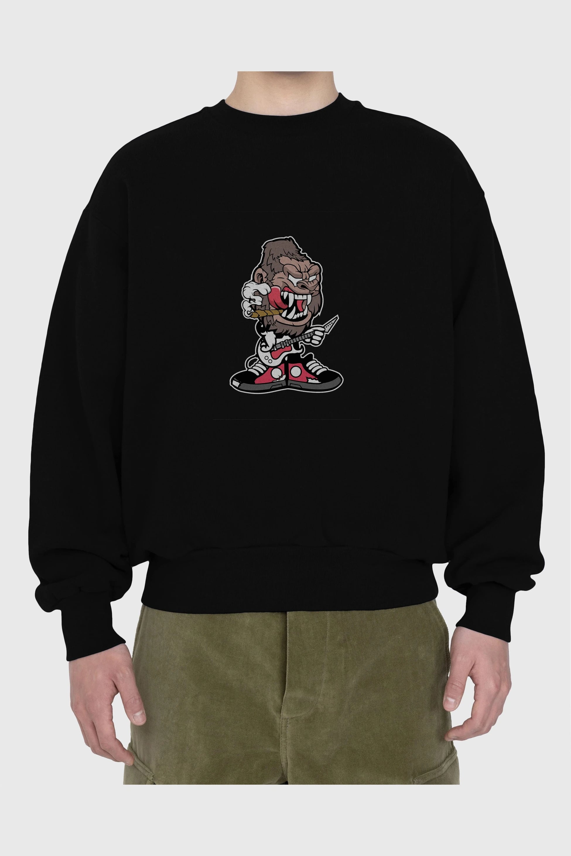 Gorilla Rock Star Ön Baskılı Oversize Sweatshirt Erkek Kadın Unisex