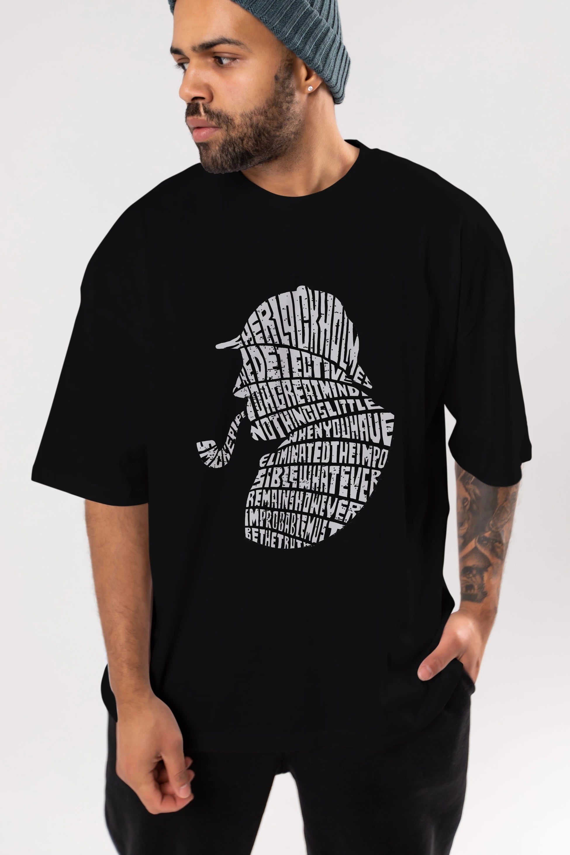 Holmes Ön Baskılı Oversize t-shirt %100 pamuk Erkek Kadın Unisex
