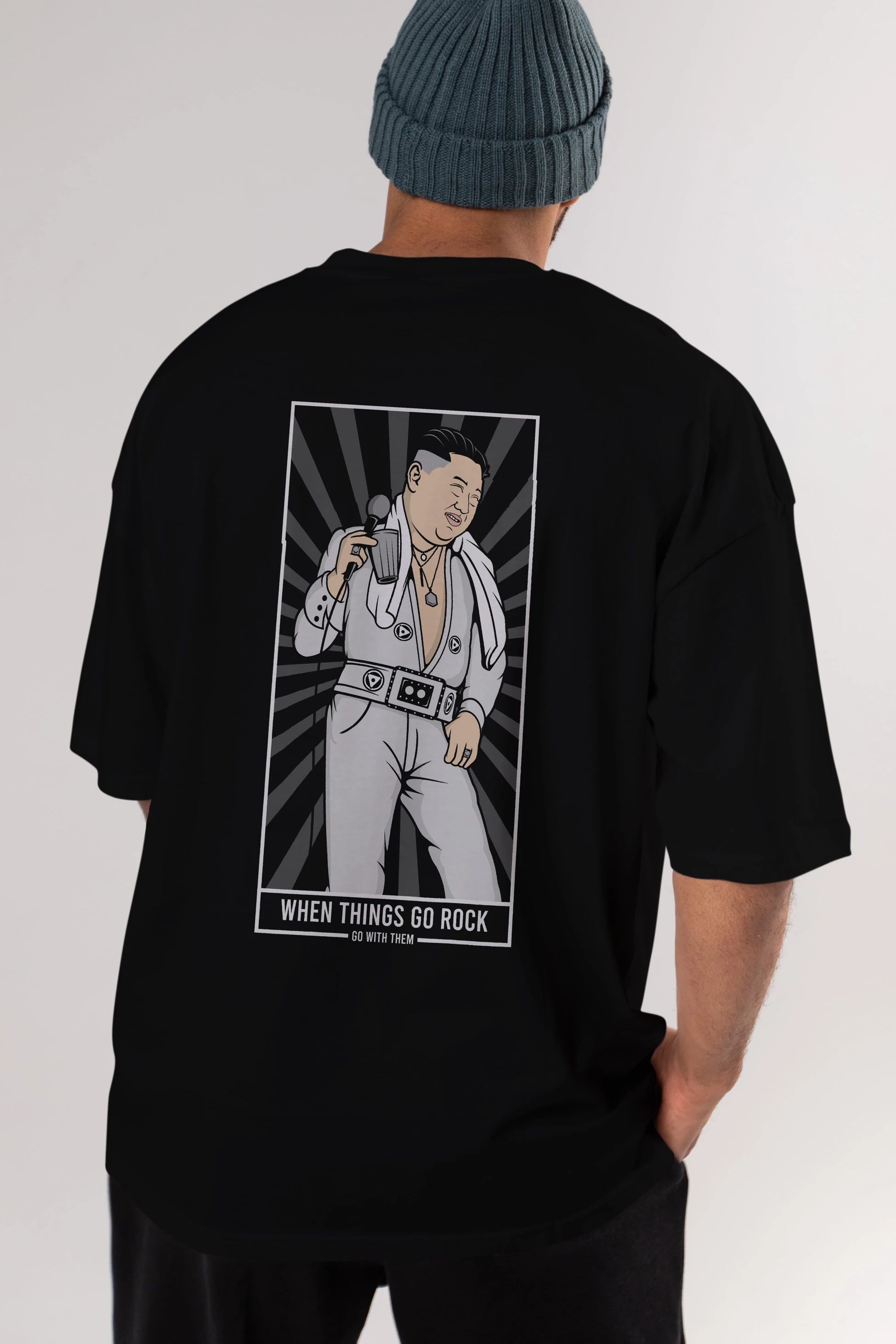 Kim Elvis Arka Baskılı Oversize t-shirt Erkek Kadın Unisex %100 Pamuk tişort