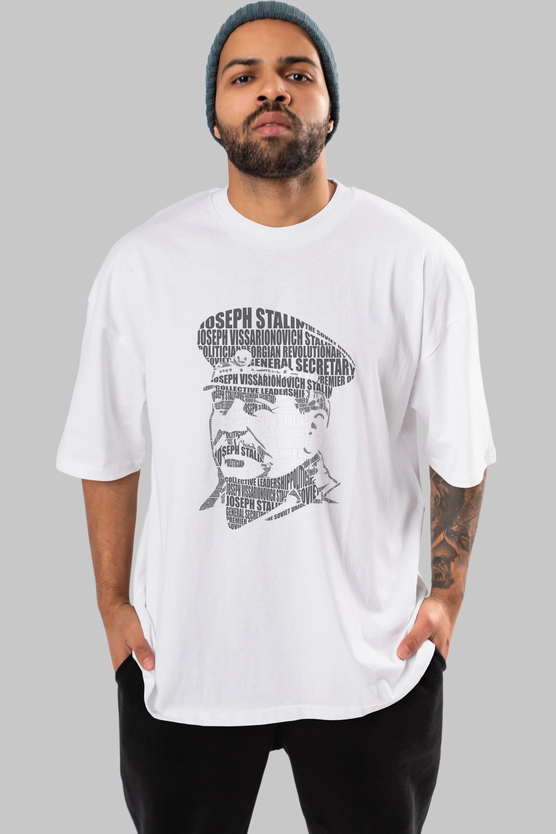 Joseph Stalin Calligram Ön Baskılı Oversize t-shirt %100 pamuk Erkek Kadın Unisex