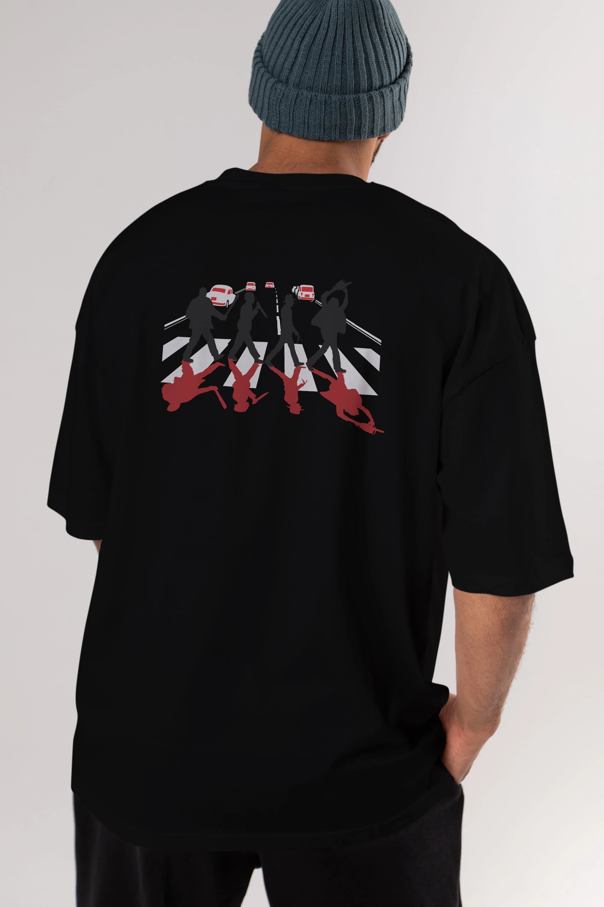 Abbey Road Killer Red Arka Baskılı Oversize t-shirt %100 pamuk Erkek Kadın Unisex