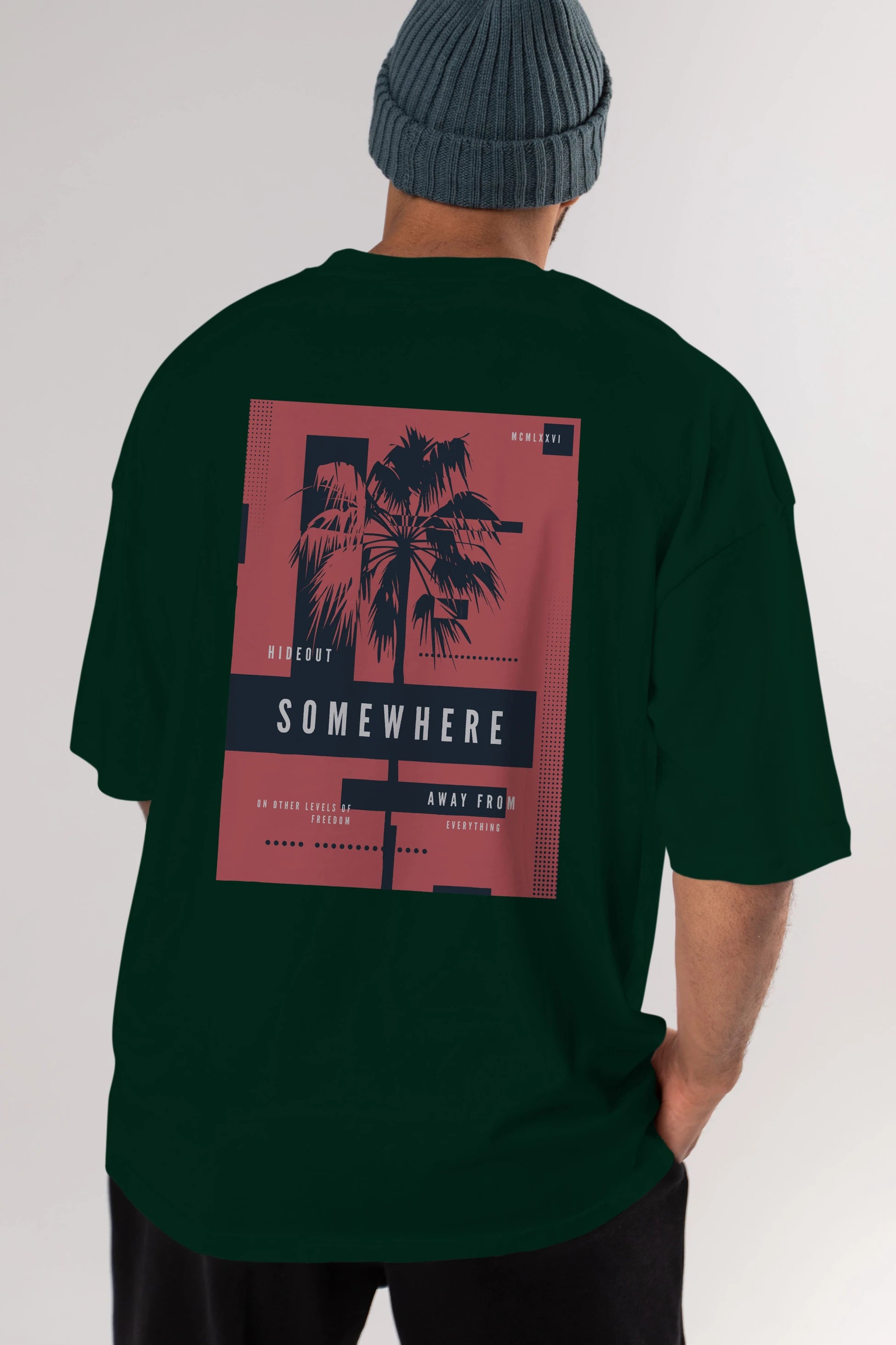 Hideout Somewhere Arka Baskılı Oversize t-shirt Erkek Kadın Unisex