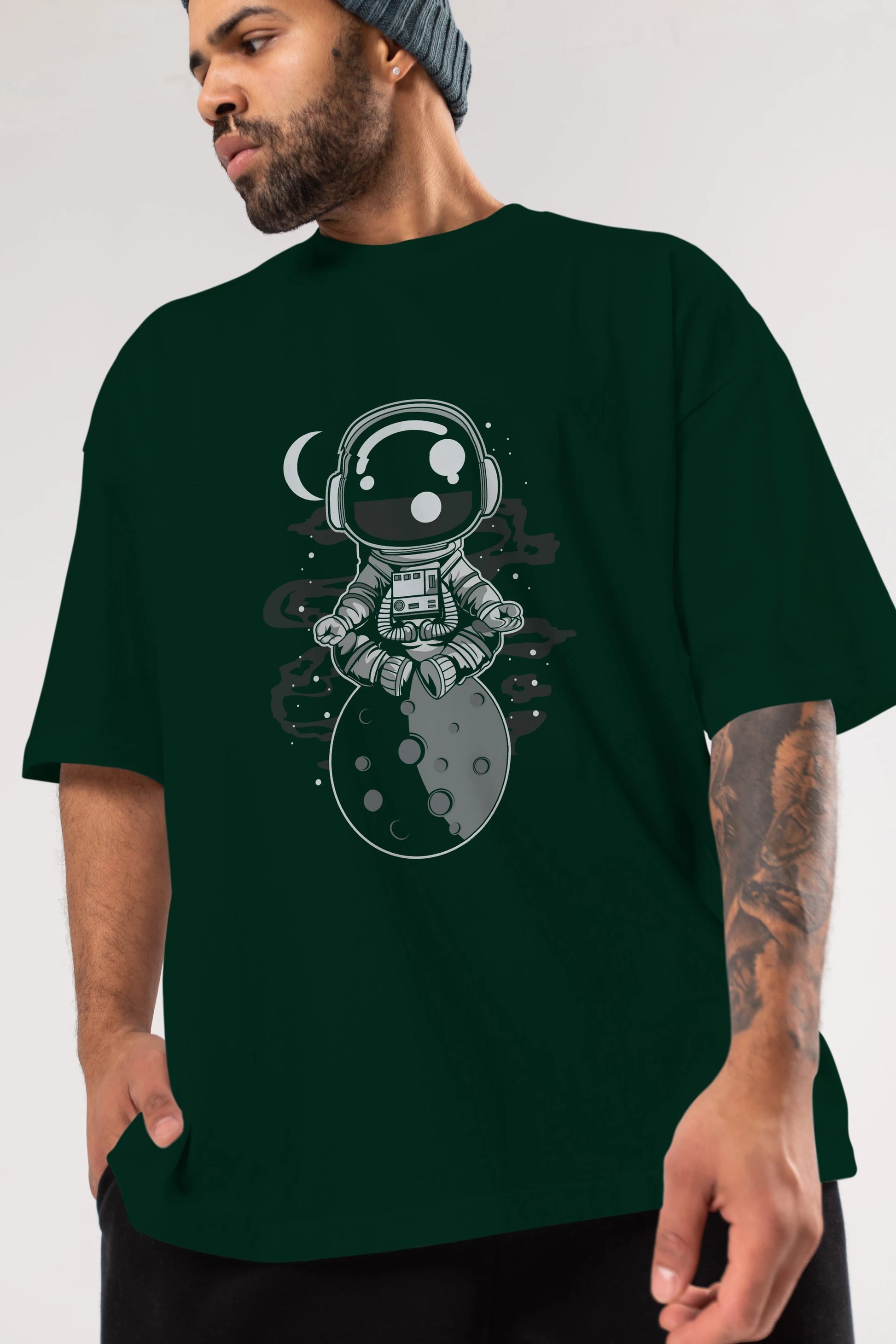 Astronaut Yoga Ön Baskılı Oversize t-shirt Erkek Kadın Unisex