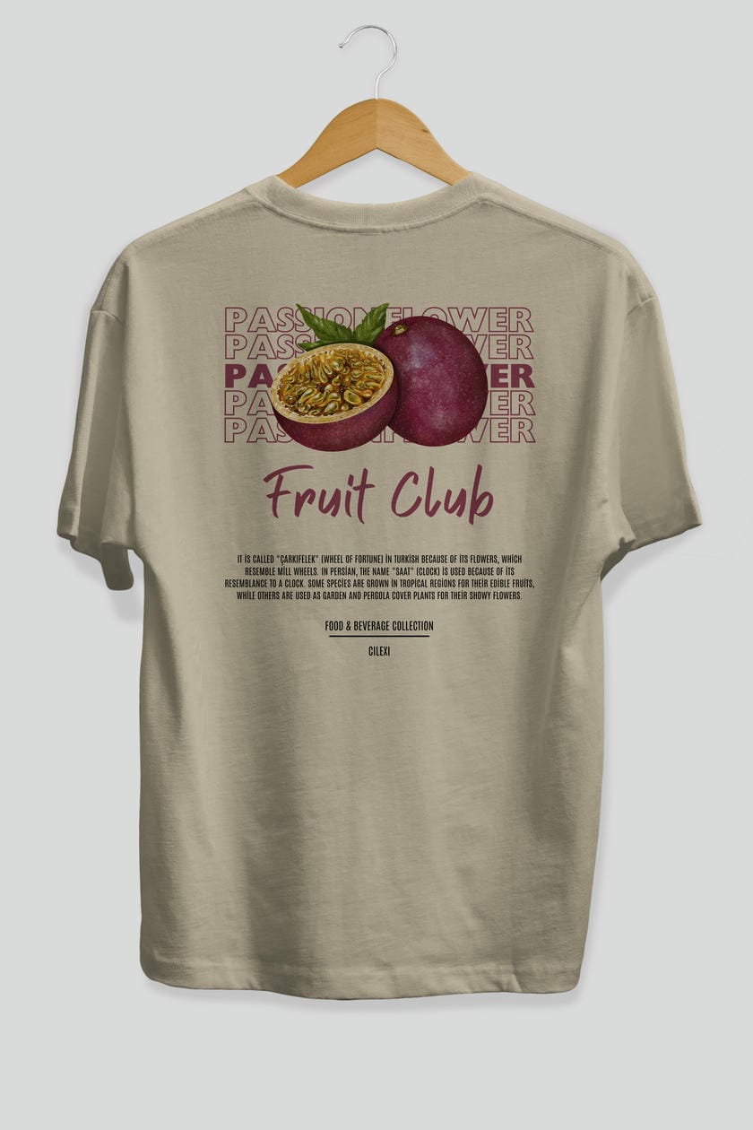 Passionflower Arka Baskılı Oversize t-shirt Erkek Kadın Pamuk Bisiklet Yaka tişort