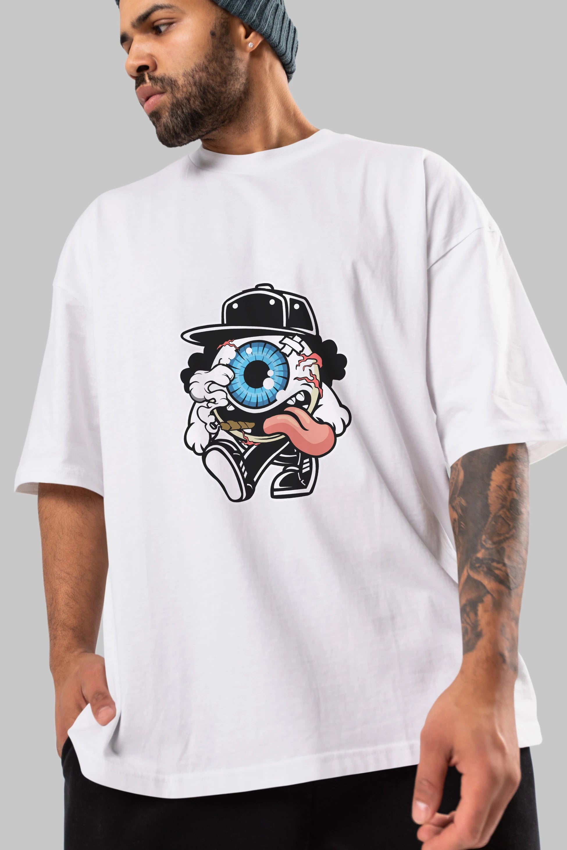 Eyeball Ön Baskılı Oversize t-shirt Erkek Kadın Unisex %100 Pamuk tişort