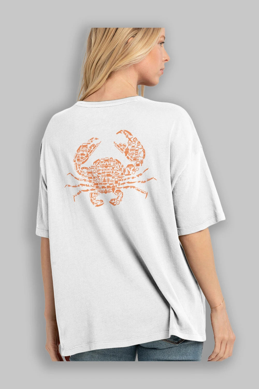 Crab Arka Baskılı Oversize t-shirt %100 pamuk Erkek Kadın Unisex
