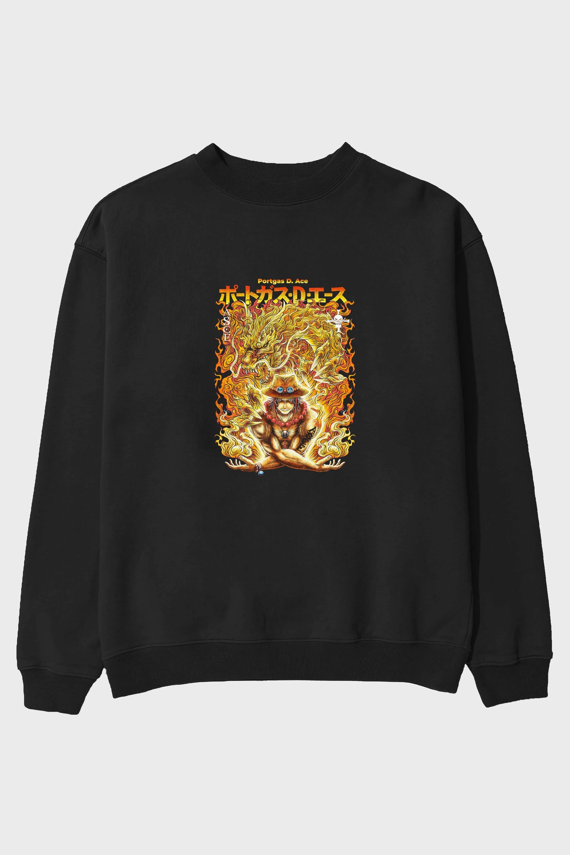 PORTGAS D. ACE Anime Ön Baskılı Oversize Sweatshirt Erkek Kadın Unisex