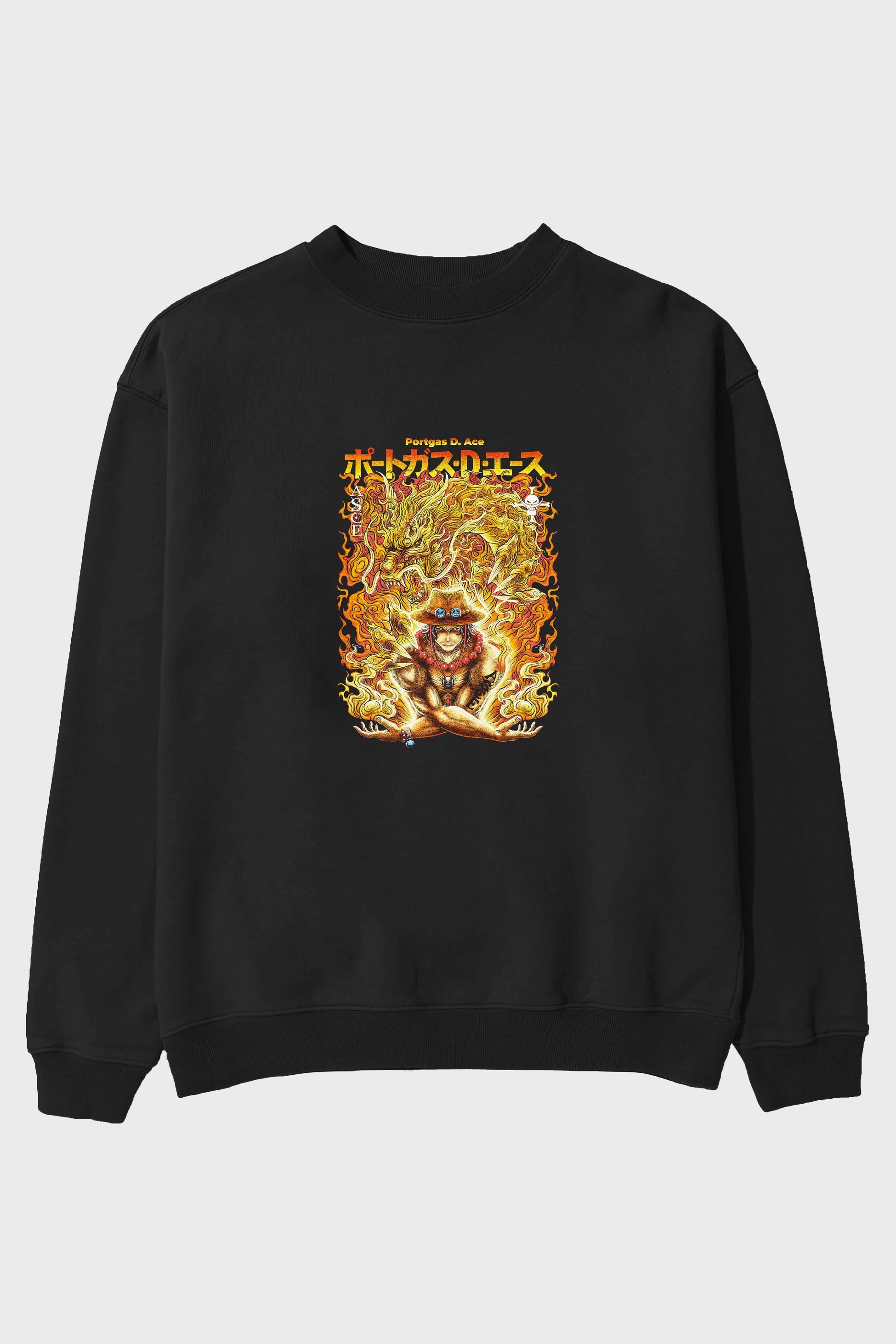 PORTGAS D. ACE Anime Ön Baskılı Oversize Sweatshirt Erkek Kadın Unisex
