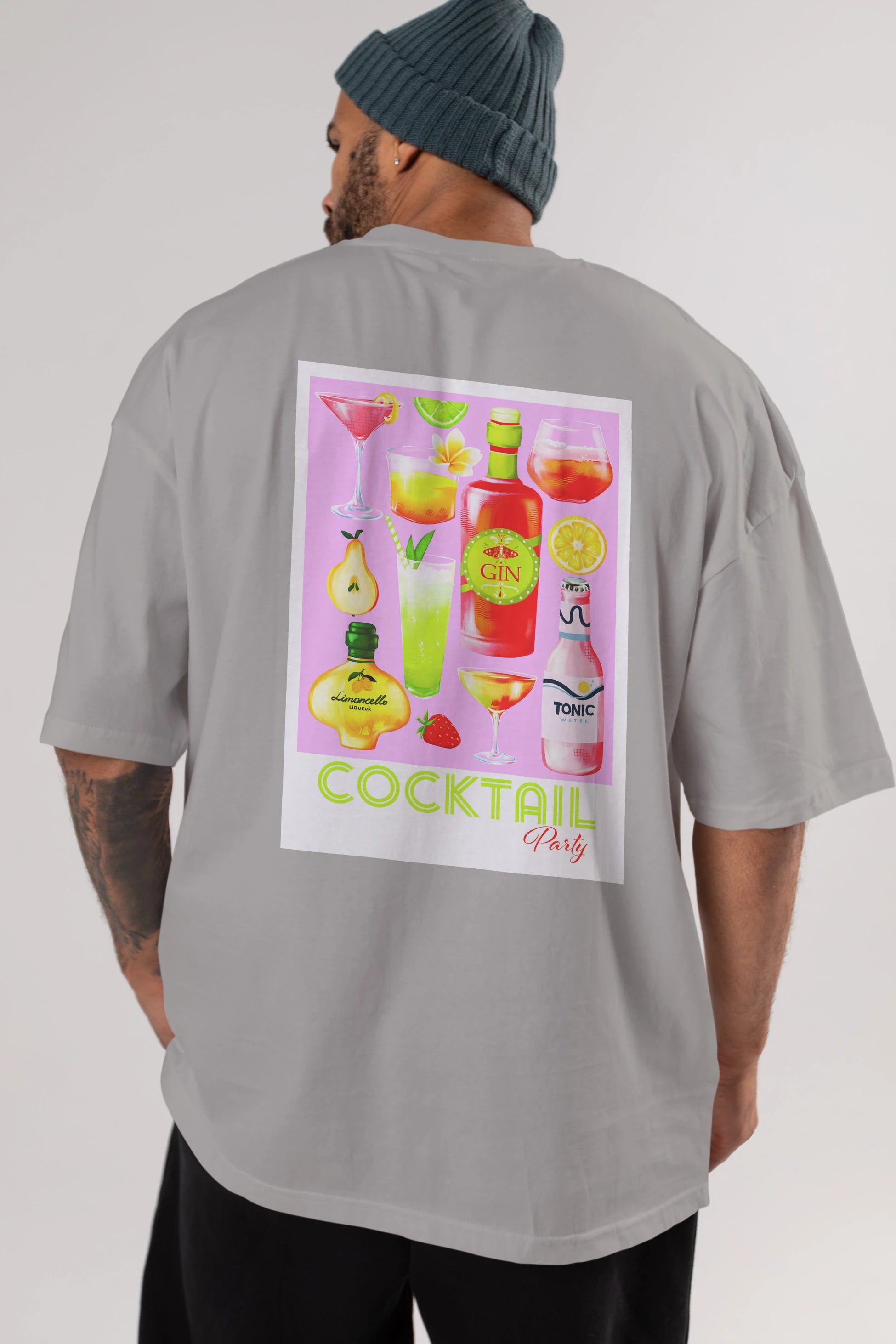Cocktail Party Arka Baskılı Oversize t-shirt Erkek Kadın Unisex %100 Pamuk Bisiklet Yaka tişort
