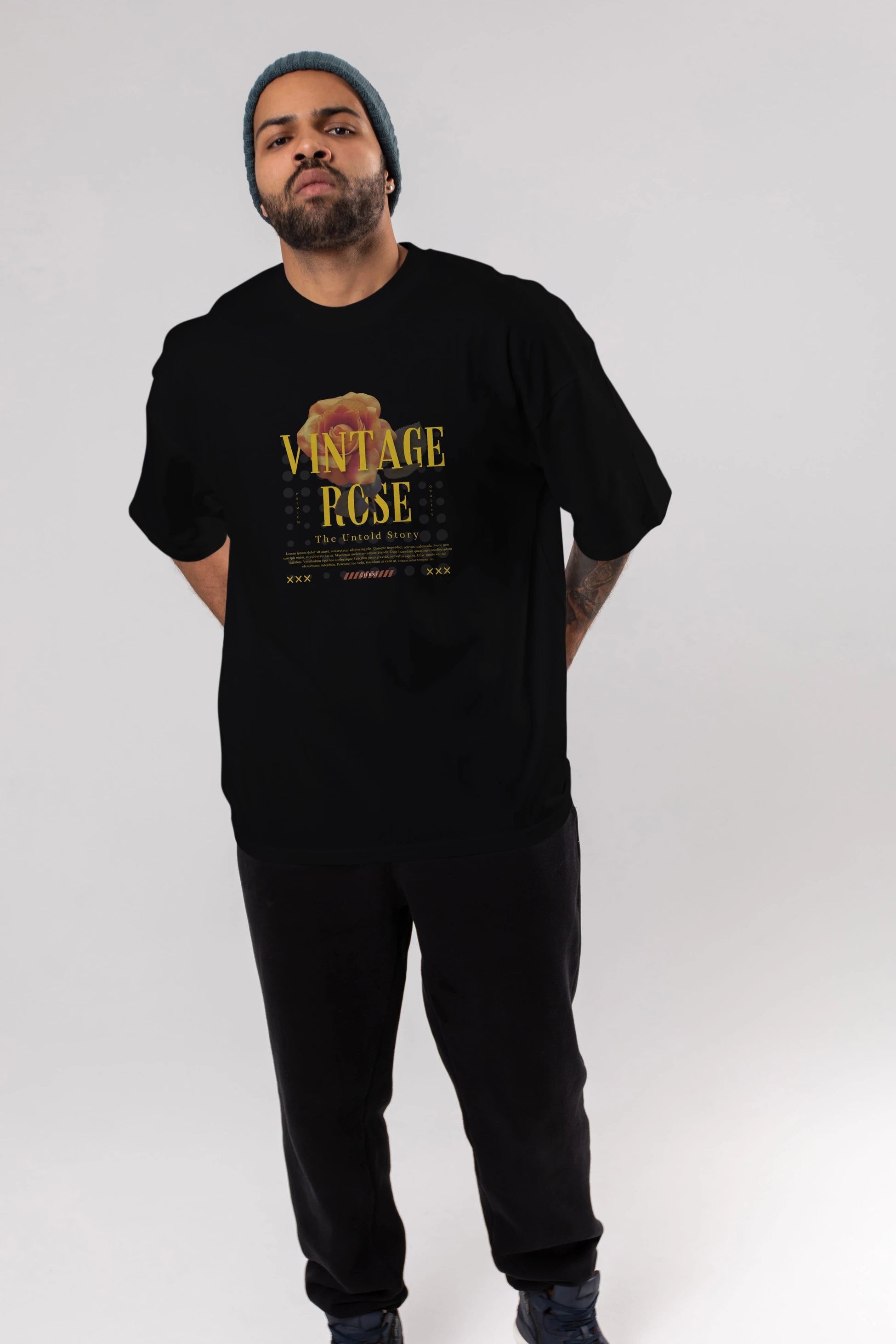 Vintage Rose Yazılı Ön Baskılı Oversize t-shirt Erkek Kadın Unisex