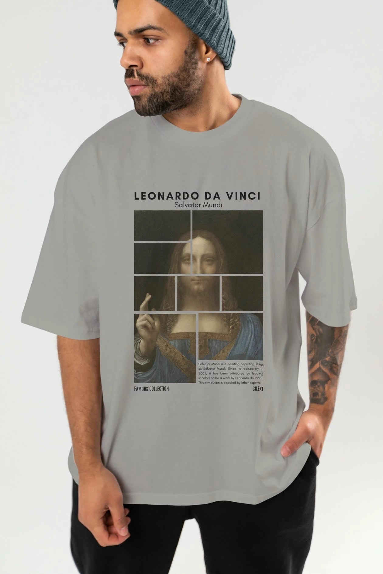 Salvador Mundi ön Baskılı Oversize t-shirt Erkek Kadın Bisiklet Yaka Pamuk tişort