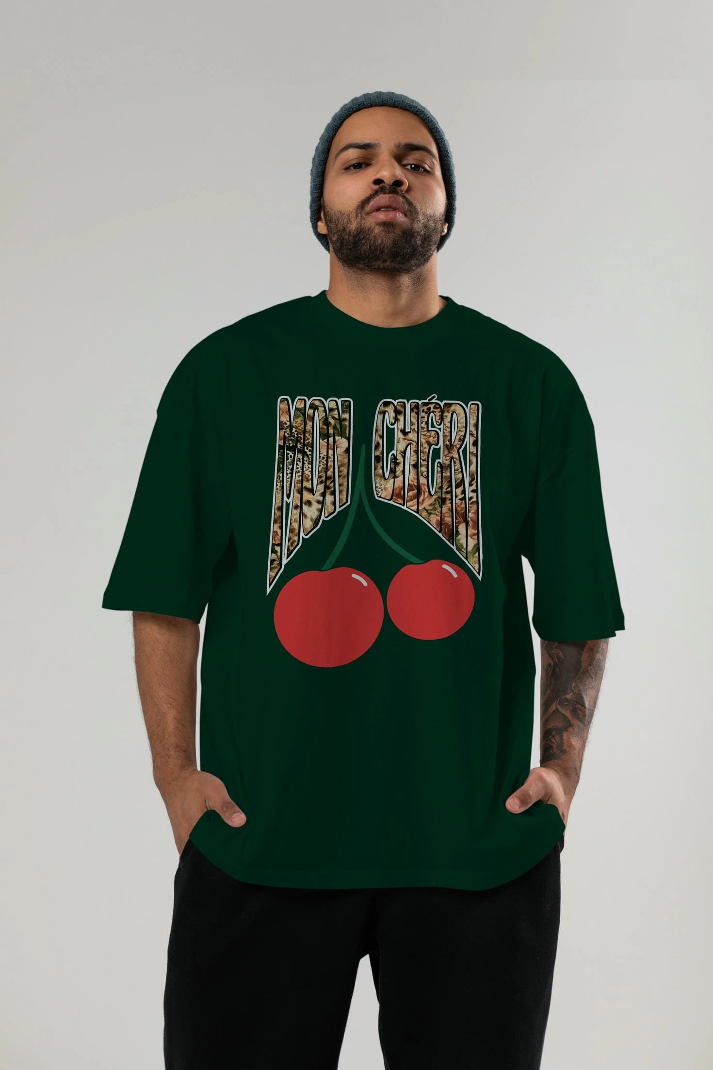 Mon Cherry Cherries Ön Baskılı Oversize t-shirt Erkek Kadın Pamuk Bisiklet Yaka tişort