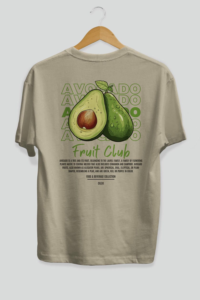 Avocado Arka Baskılı Oversize t-shirt Erkek Kadın Pamuk Bisiklet Yaka tişort