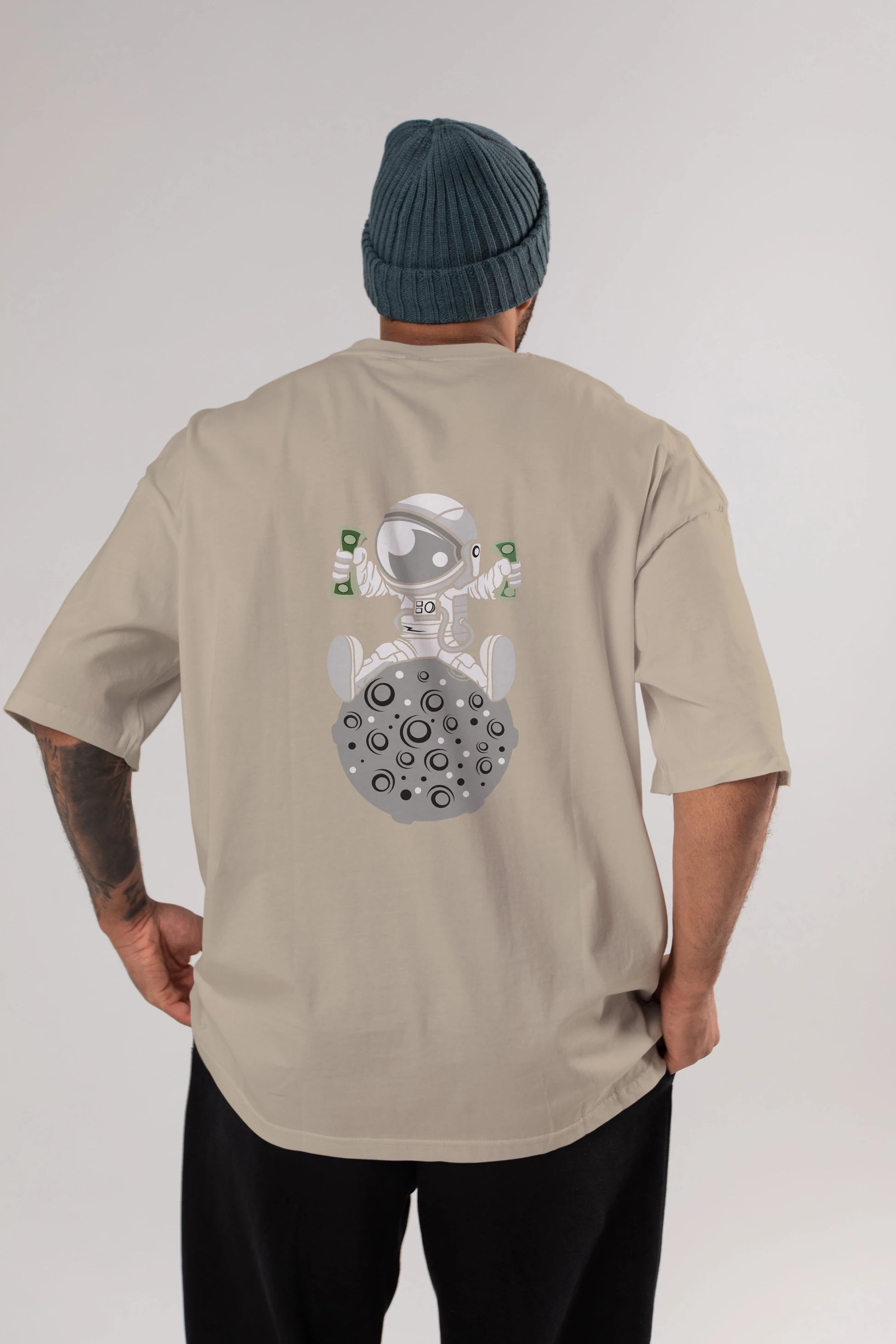 Astronaut Dollar Arka Baskılı Oversize t-shirt Erkek Kadın Unisex %100 Pamuk tişort