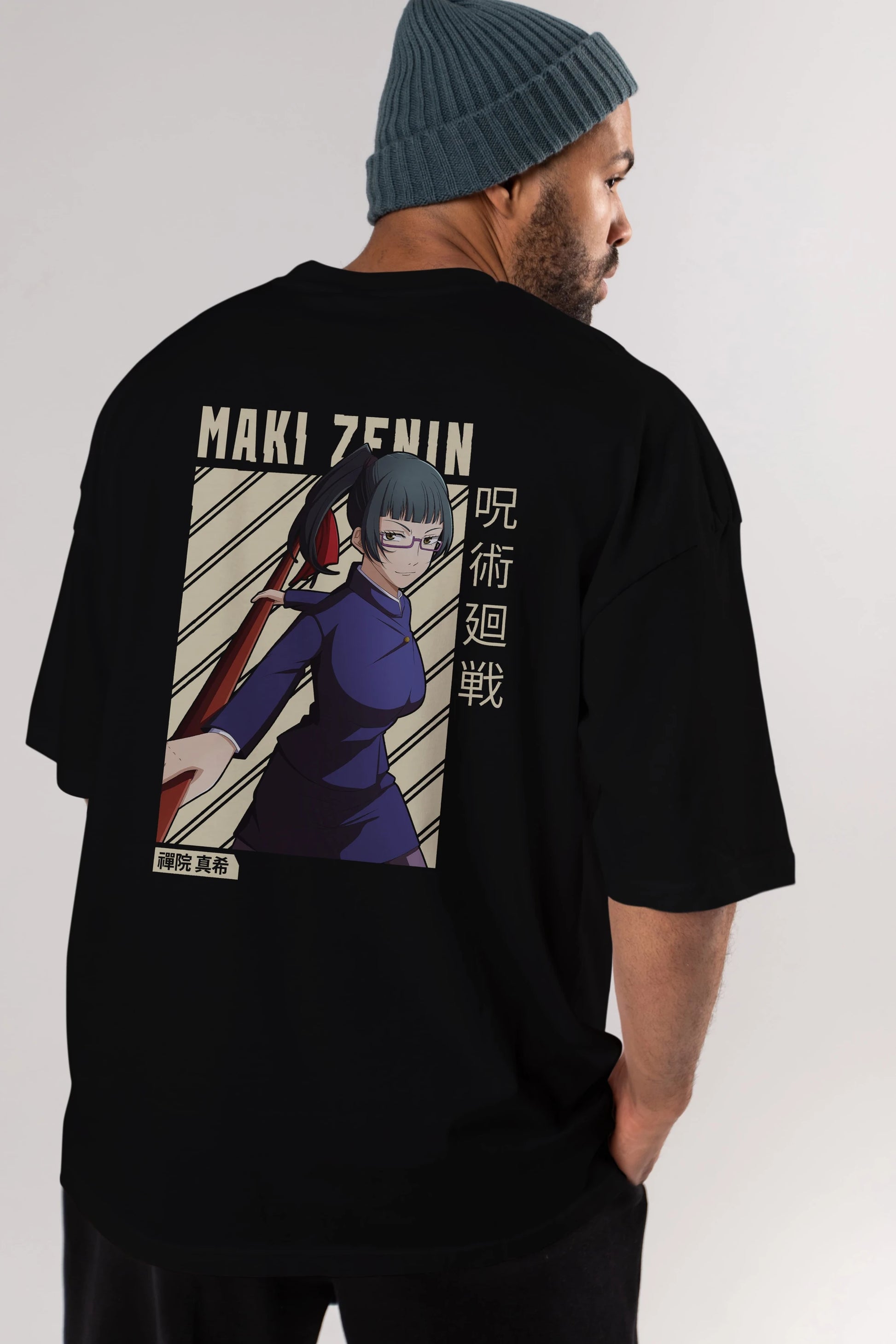 Maki Zenin CHAİNSAWMAN Anime Arka Baskılı Oversize t-shirt Erkek Kadın Unisex