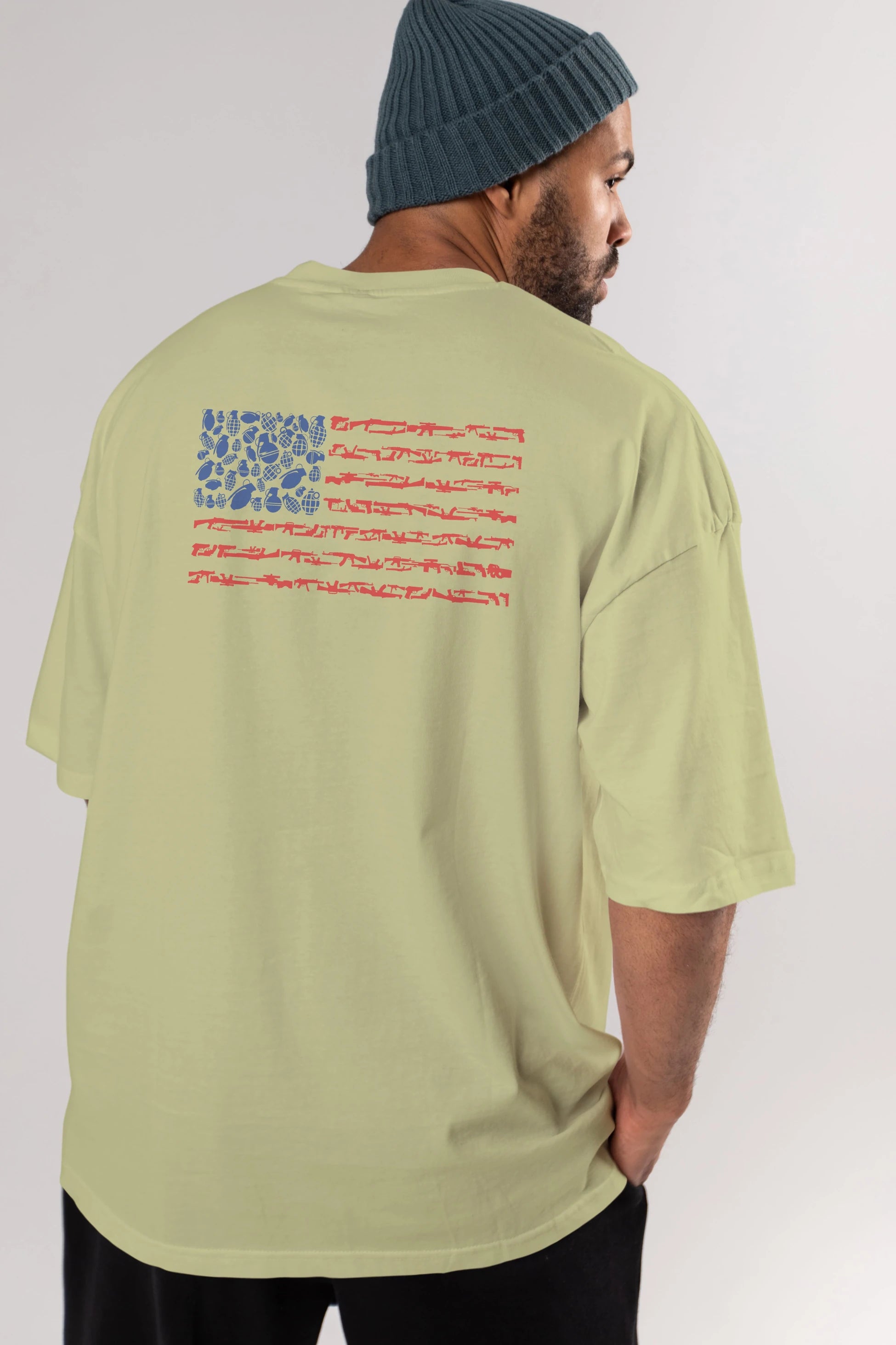 Weapon Flag Arka Baskılı Oversize t-shirt %100 pamuk Erkek Kadın Unisex