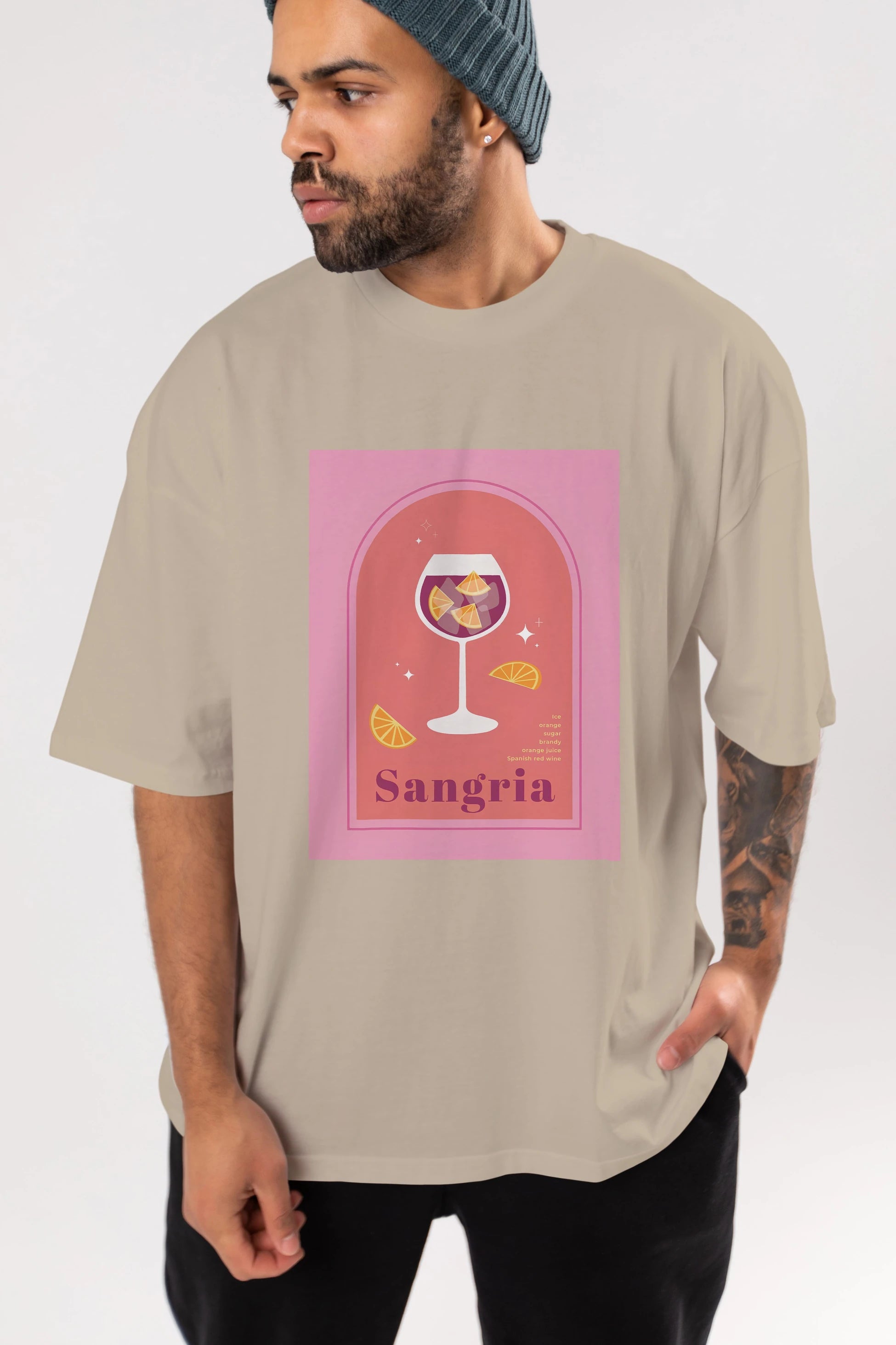 Sangria Ön Baskılı Oversize t-shirt Erkek Kadın Unisex %100 Pamuk Bisiklet Yaka tişort