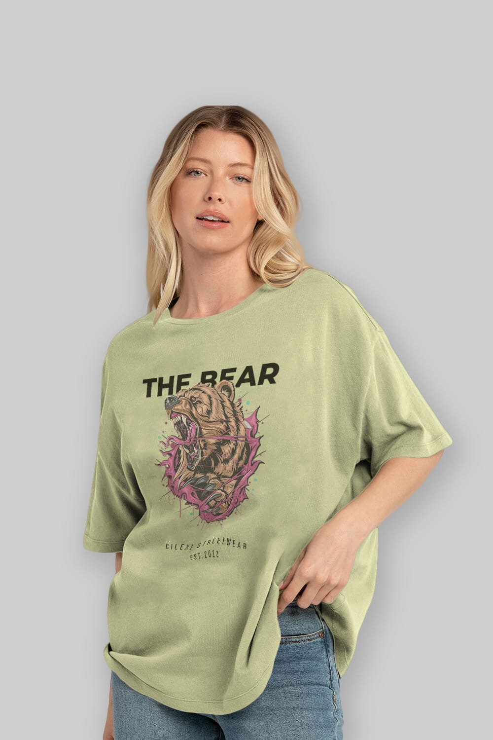 The Bear Ön Baskılı Oversize t-shirt Erkek Kadın Unisex