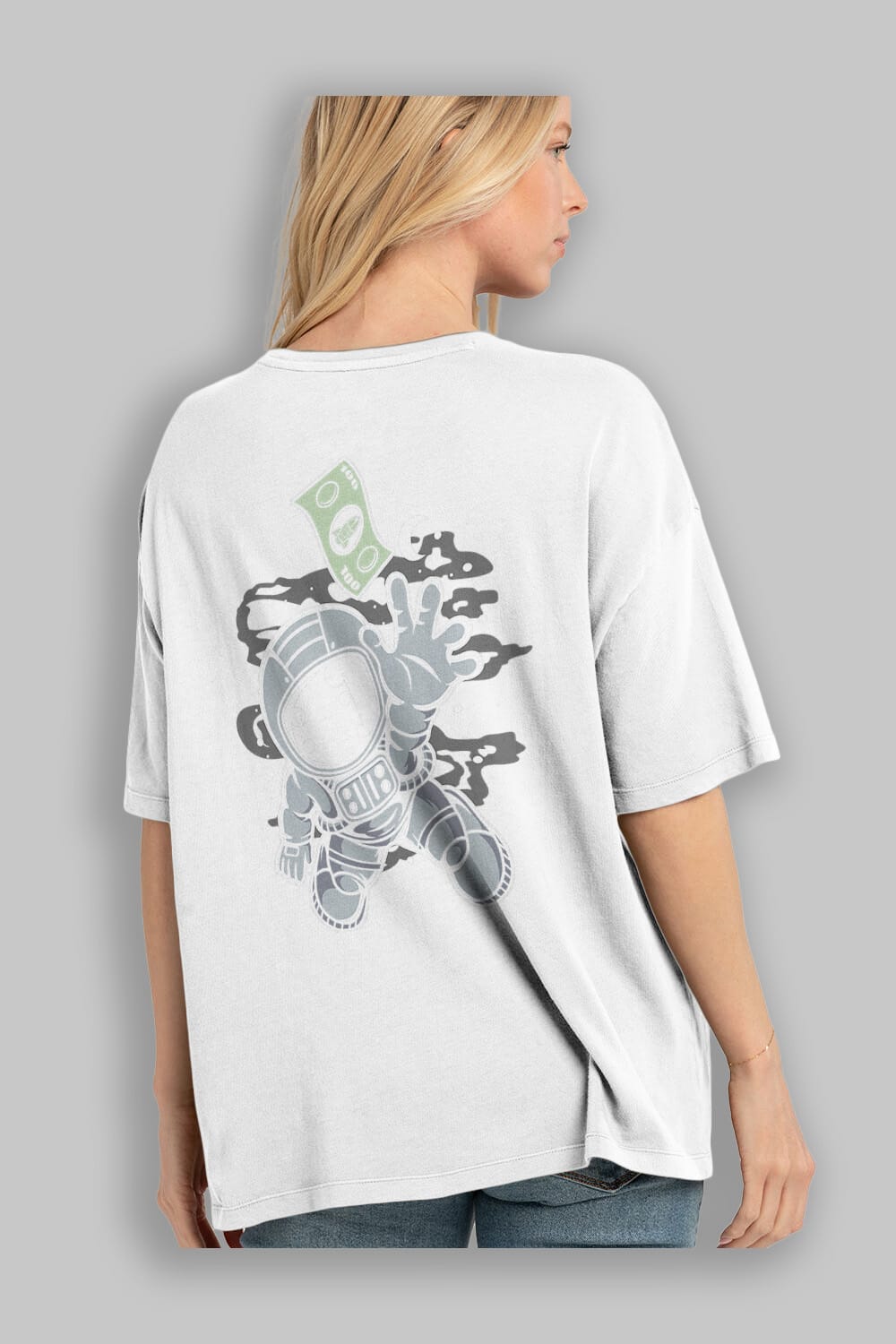 Astronaut Dollar Arka Baskılı Oversize t-shirt Erkek Kadın Unisex