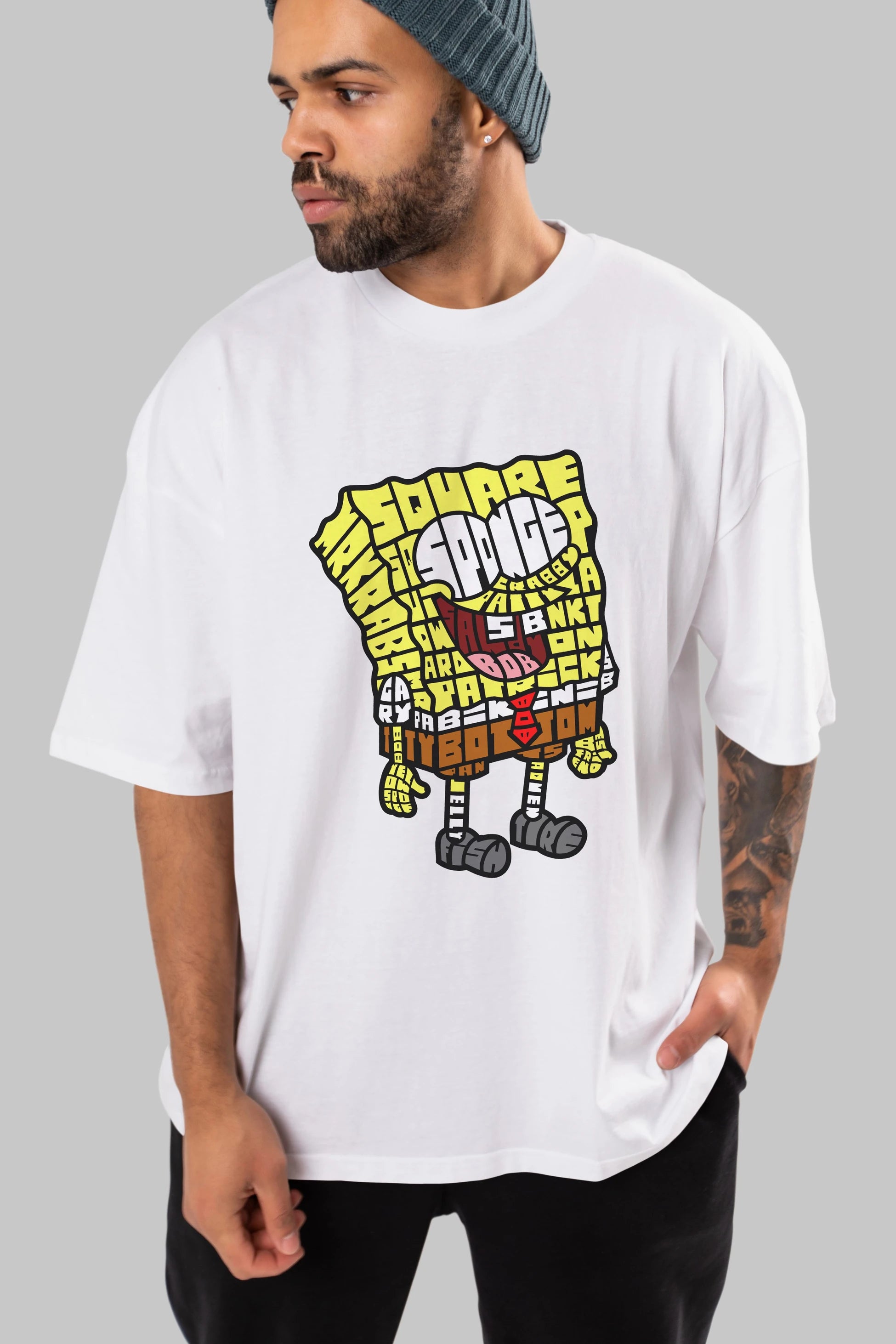 Yellow Sponge Ön Baskılı Oversize t-shirt %100 pamuk Erkek Kadın Unisex