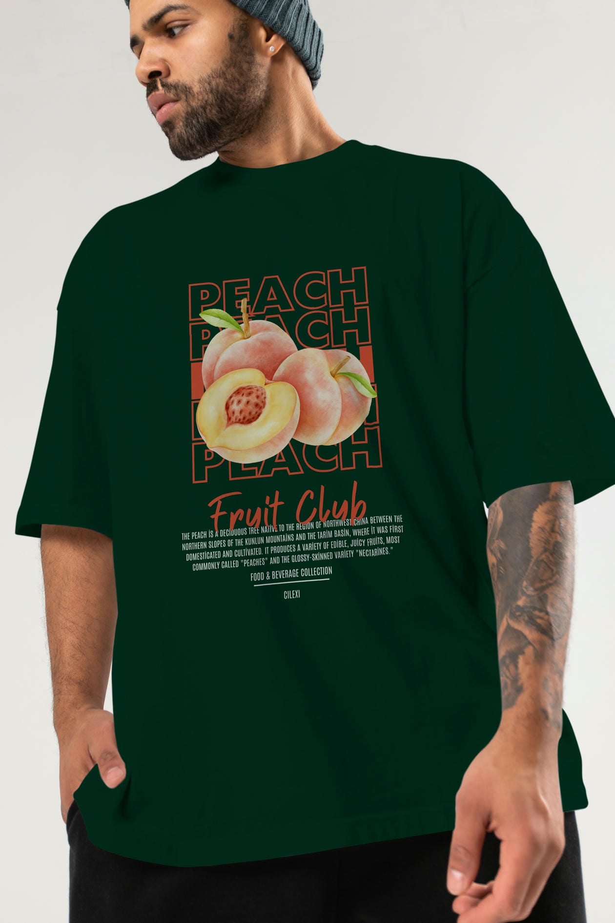 Peach Ön Baskılı Oversize t-shirt Erkek Kadın Pamuk Bisiklet Yaka tişort