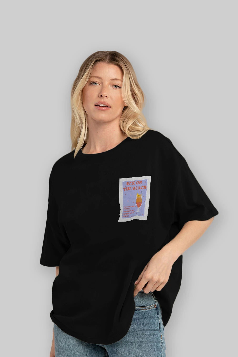Sex On The Beach Ön Sol Baskılı Oversize t-shirt Erkek Kadın Unisex %100 Pamuk Bisiklet Yaka tişort