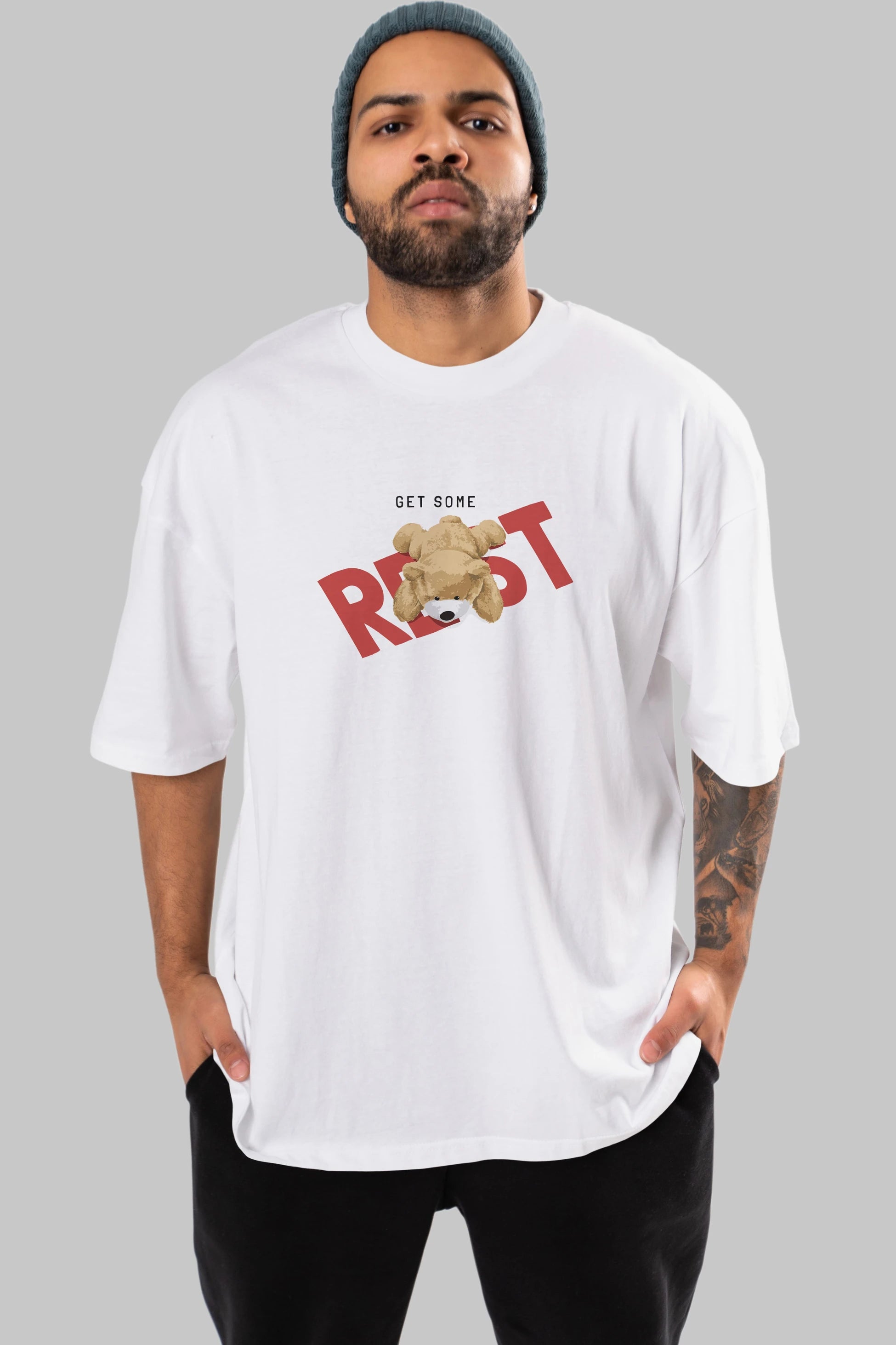 Teddy Bear Rest Ön Baskılı Oversize t-shirt Erkek Kadın Unisex %100 Pamuk