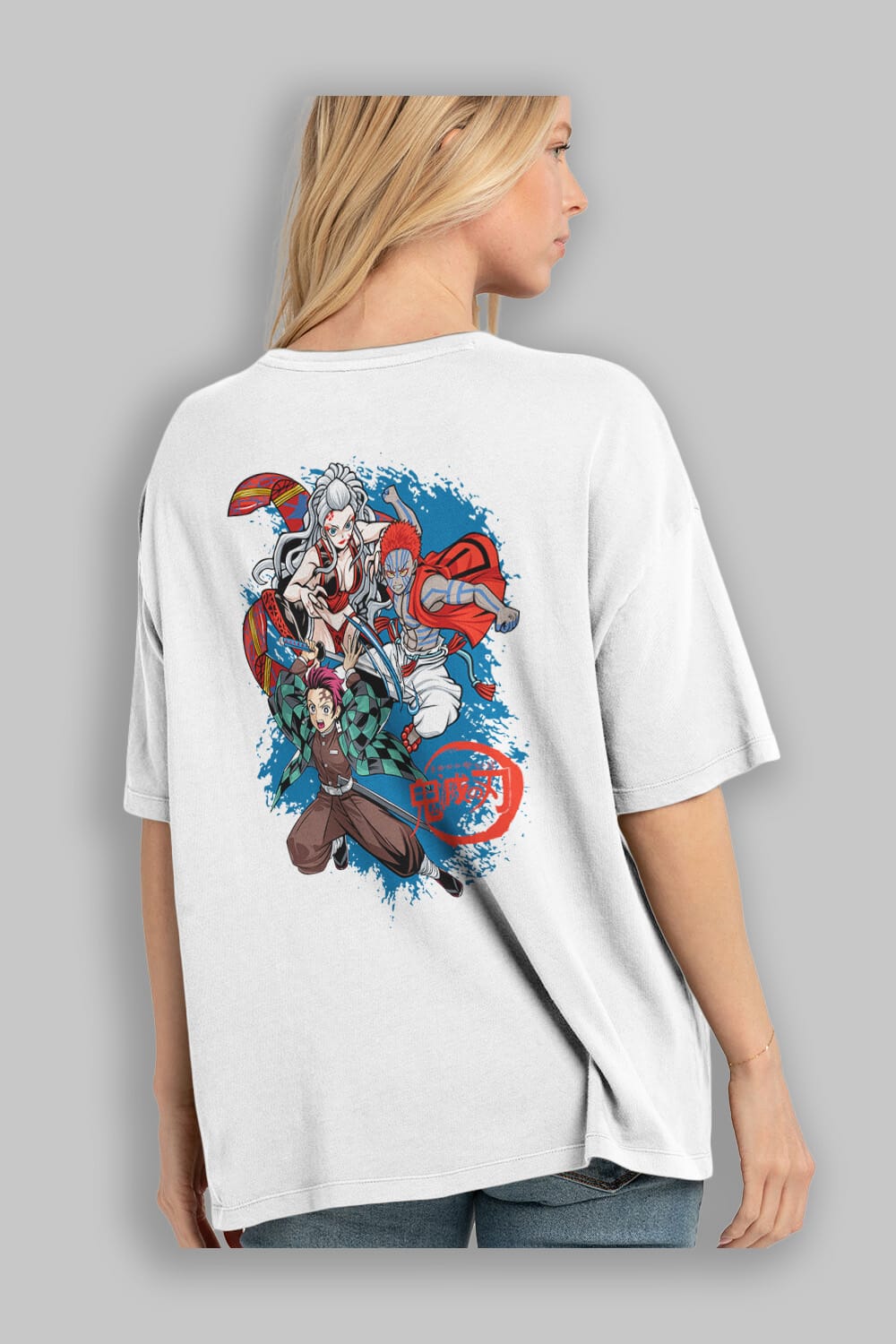 TANJIRO ,AKAZA,DAKI Anime Arka Baskılı Oversize t-shirt Erkek Kadın Unisex