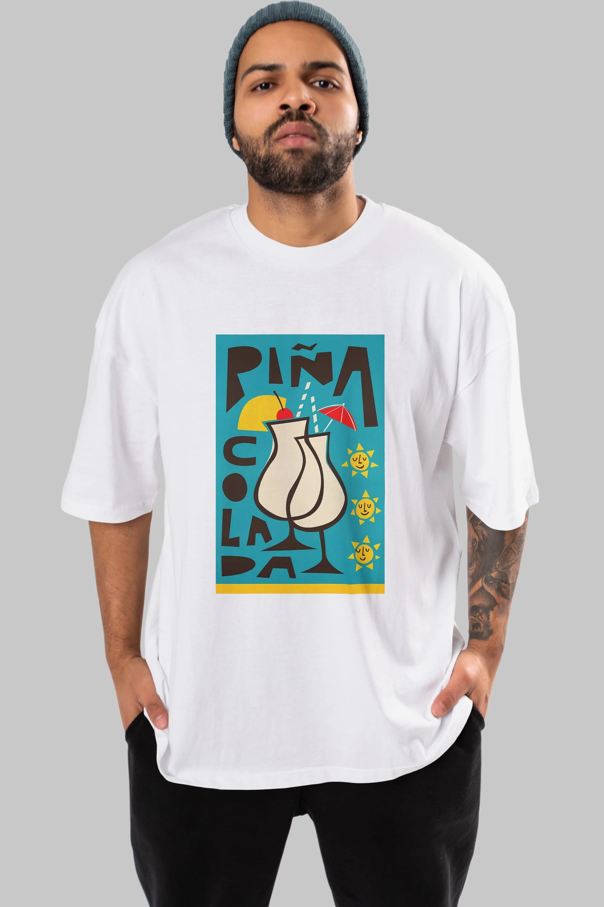 Pina Colada 4 Ön Baskılı Oversize t-shirt Erkek Kadın Unisex %100 Pamuk Bisiklet Yaka tişort
