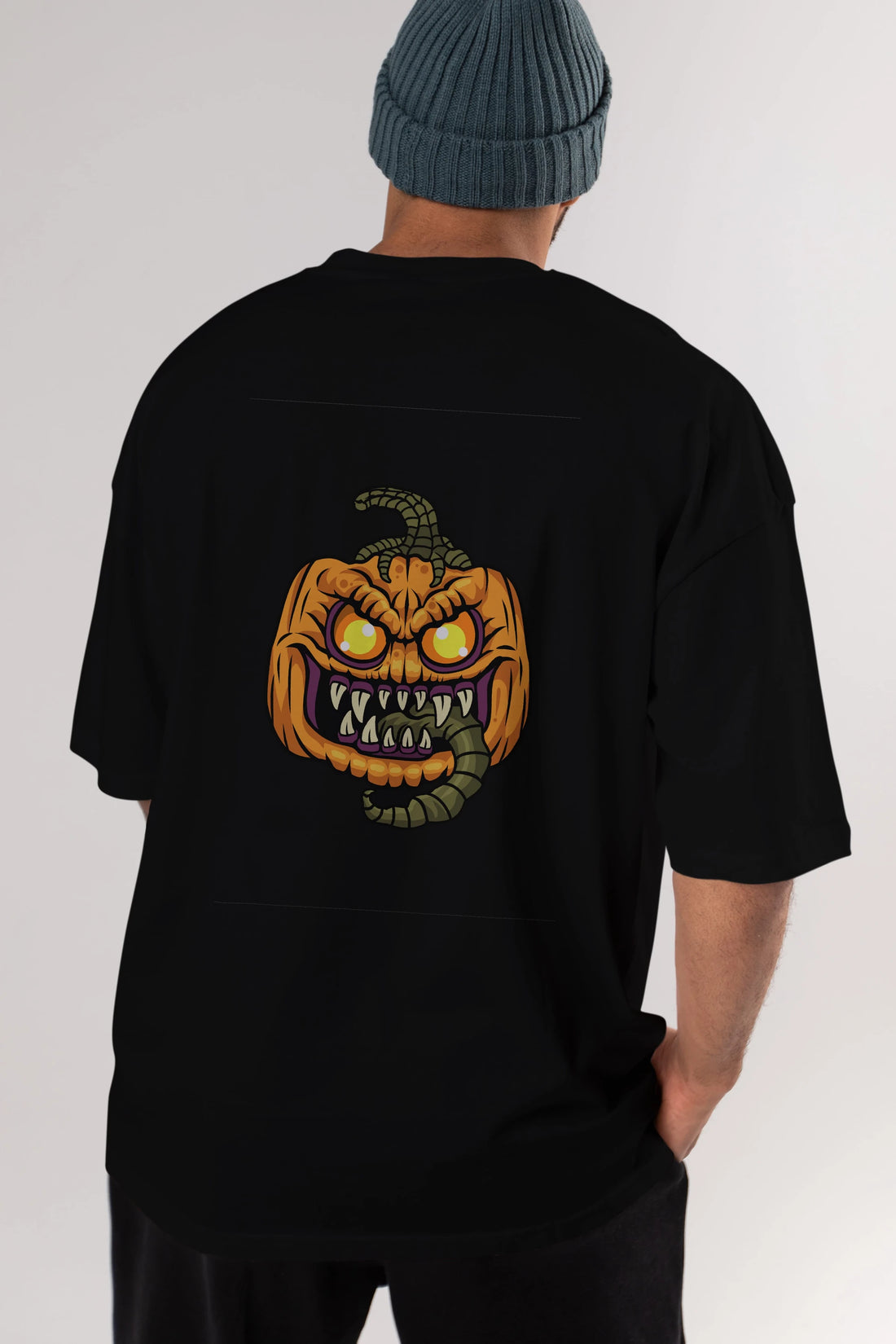 Halloween Arka Baskılı Oversize t-shirt Erkek Kadın Unisex %100 Pamuk tişort