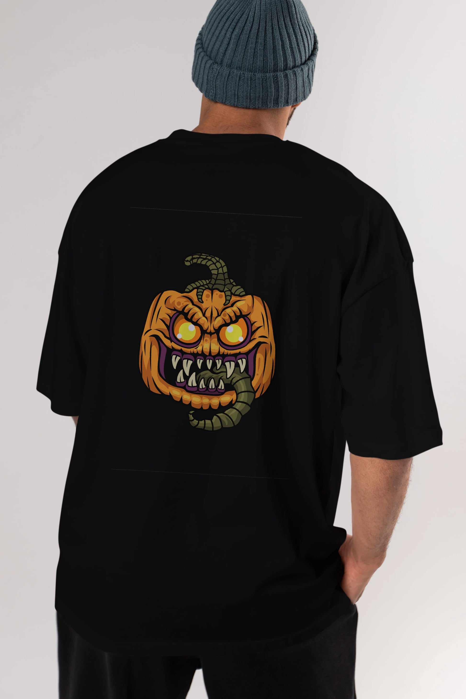 Halloween Arka Baskılı Oversize t-shirt Erkek Kadın Unisex %100 Pamuk tişort