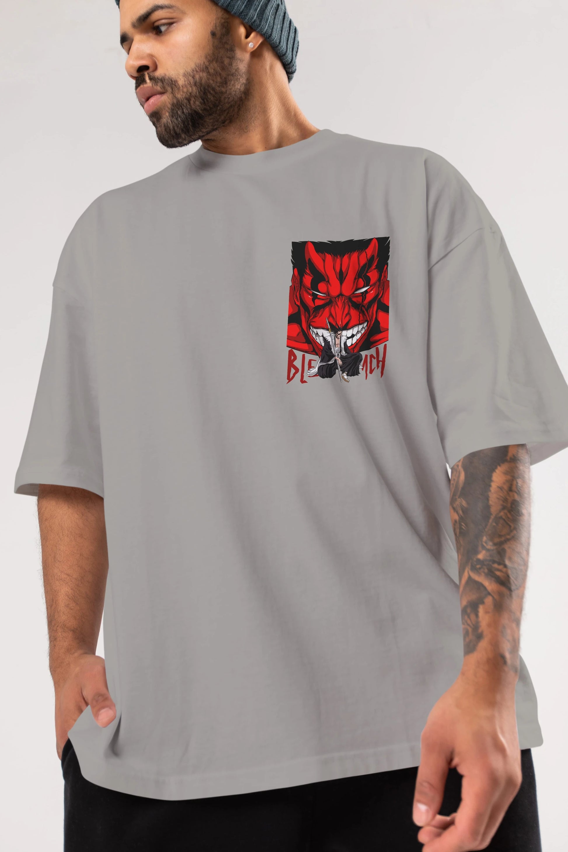 KENPACHI ZARAKI BLEACH Ön Sol Baskılı Oversize t-shirt Erkek Kadın Unisex %100 Pamuk Bisiklet Yaka tişort