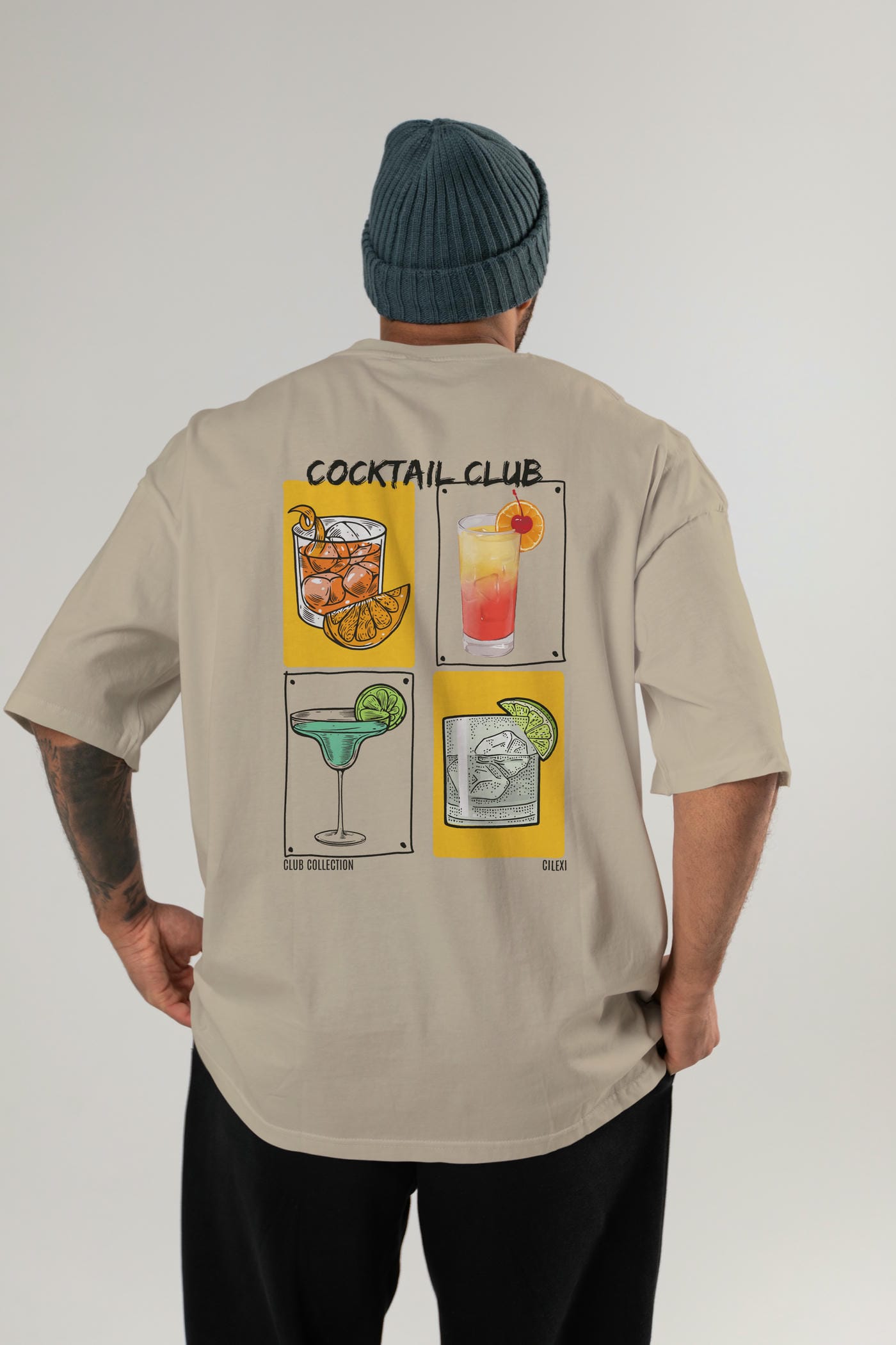 Cocktail Club Arka Baskılı Oversize t-shirt Erkek Kadın %100 Pamuk Bisiklet Yaka tişort