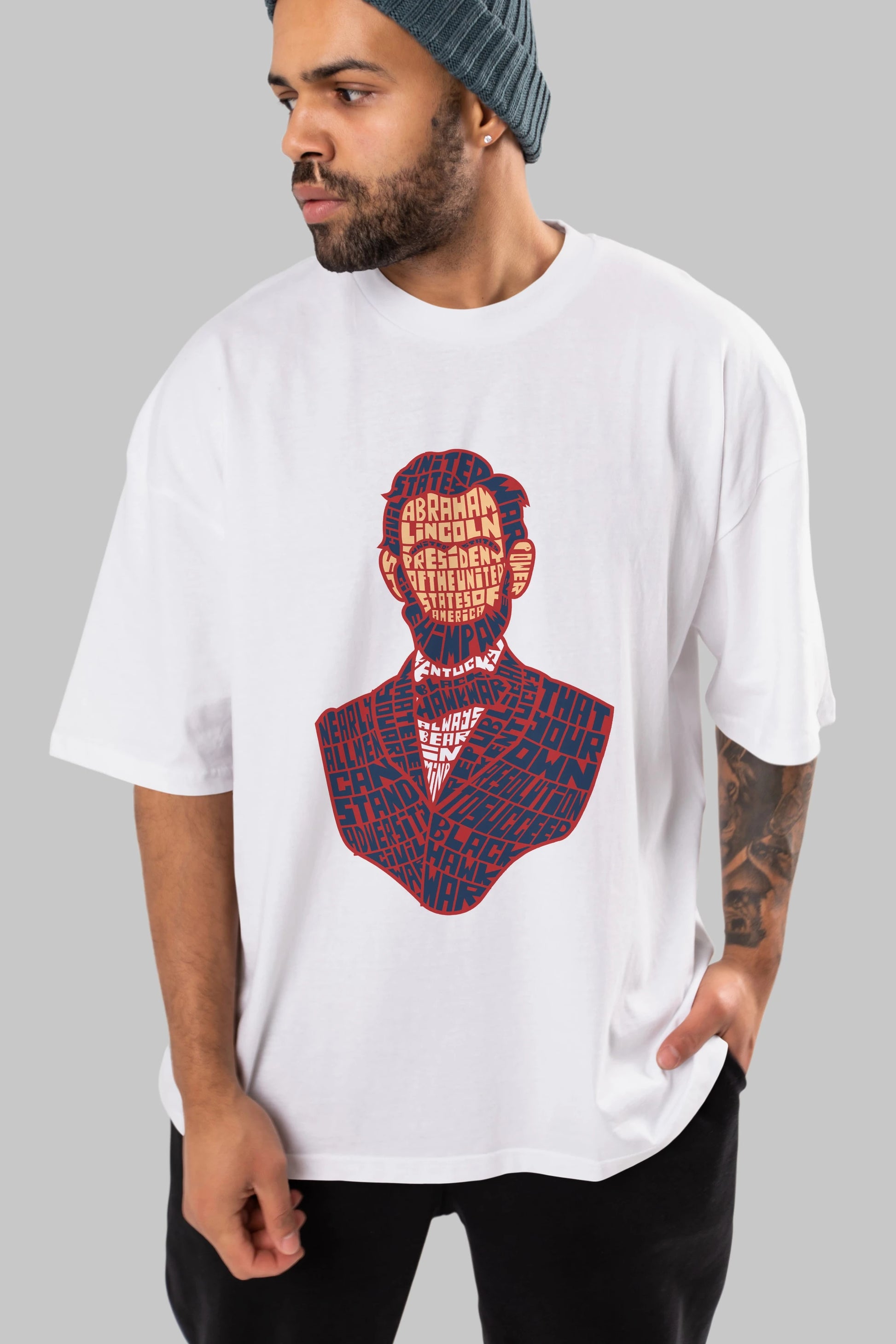 Abraham Lincoln Ön Baskılı Oversize t-shirt %100 pamuk Erkek Kadın Unisex