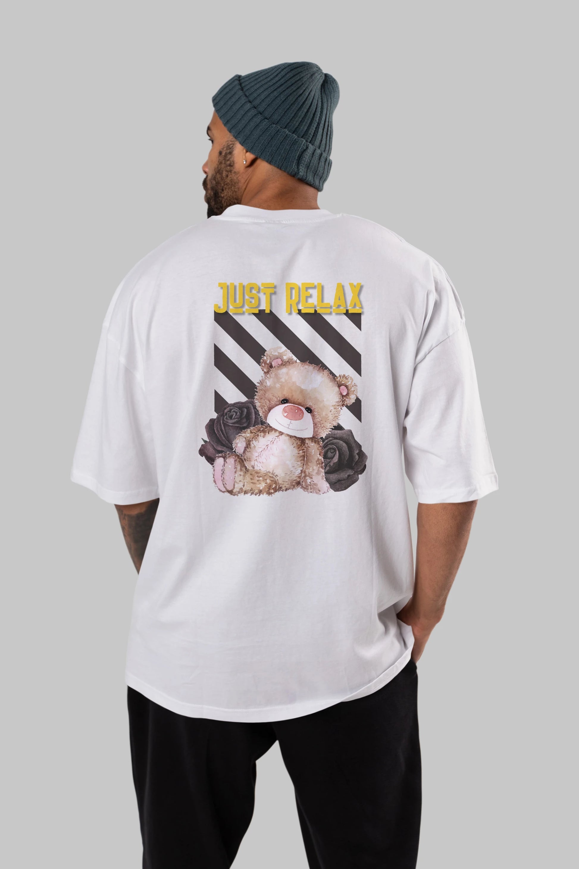 Just Relax Teddy Bear Arka Baskılı Oversize t-shirt Erkek Kadın Unisex