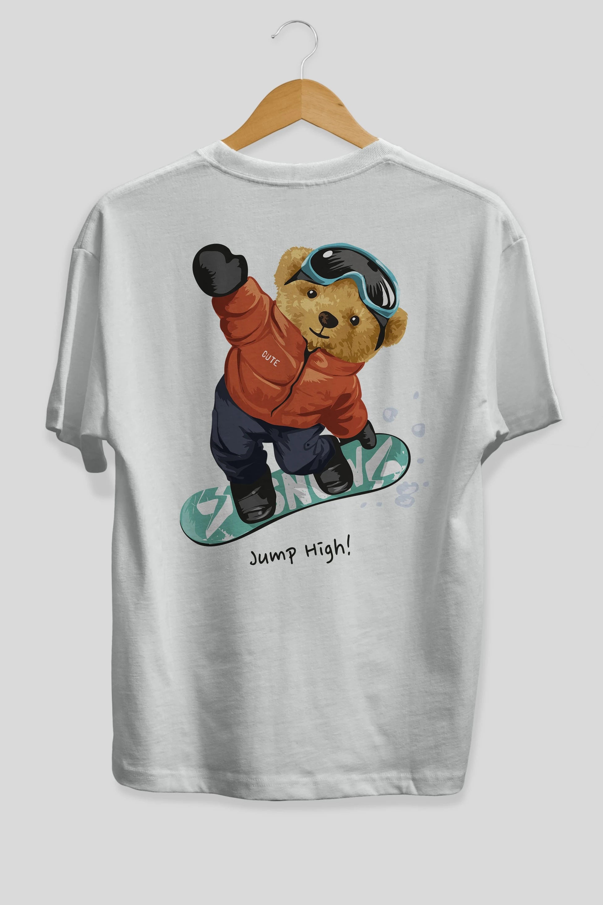Teddy Bear Jump High Arka Baskılı Oversize t-shirt Erkek Kadın Unisex %100 Pamuk