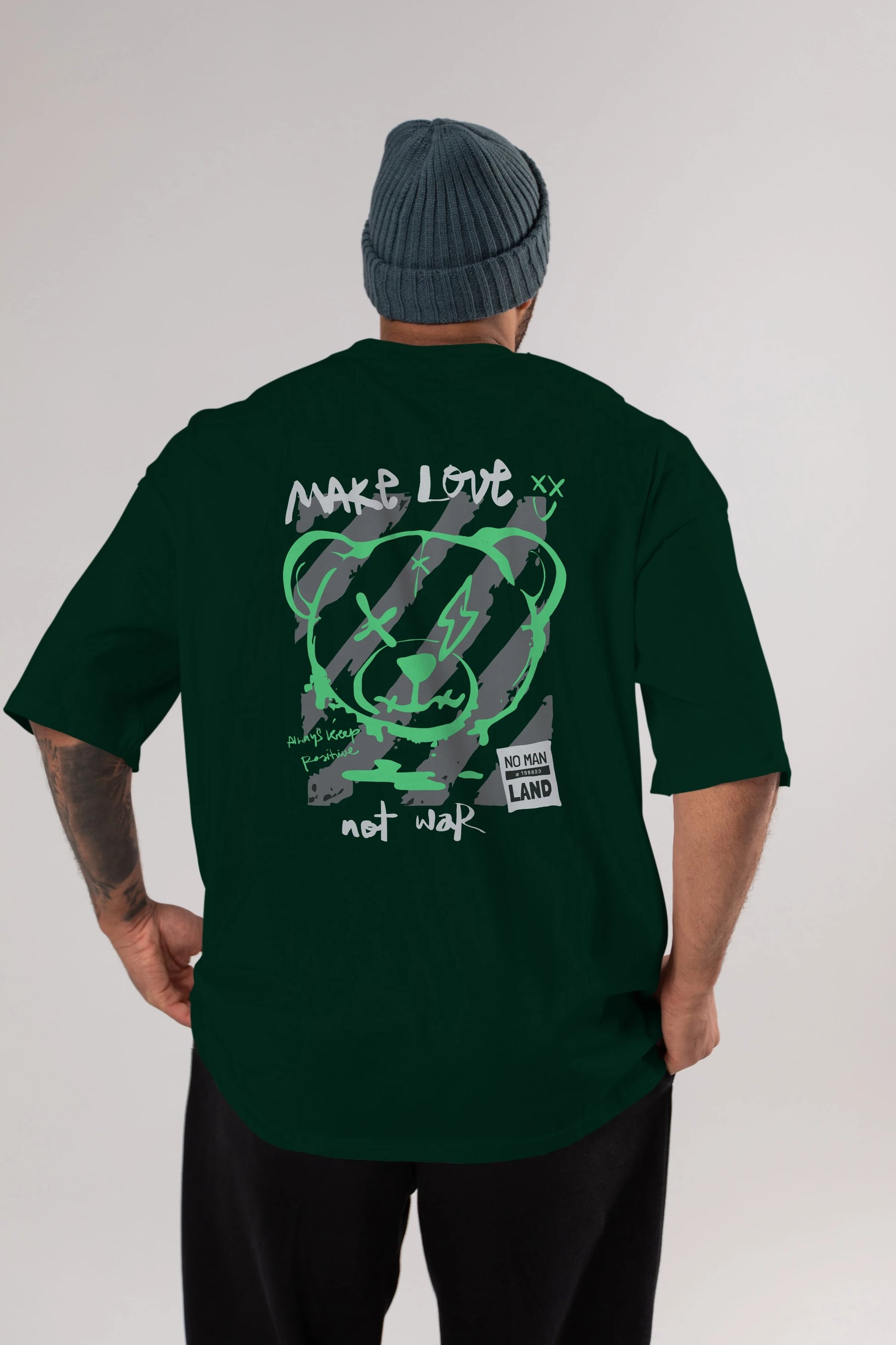 Make Love Bear Arka Baskılı Oversize t-shirt Erkek Kadın Unisex