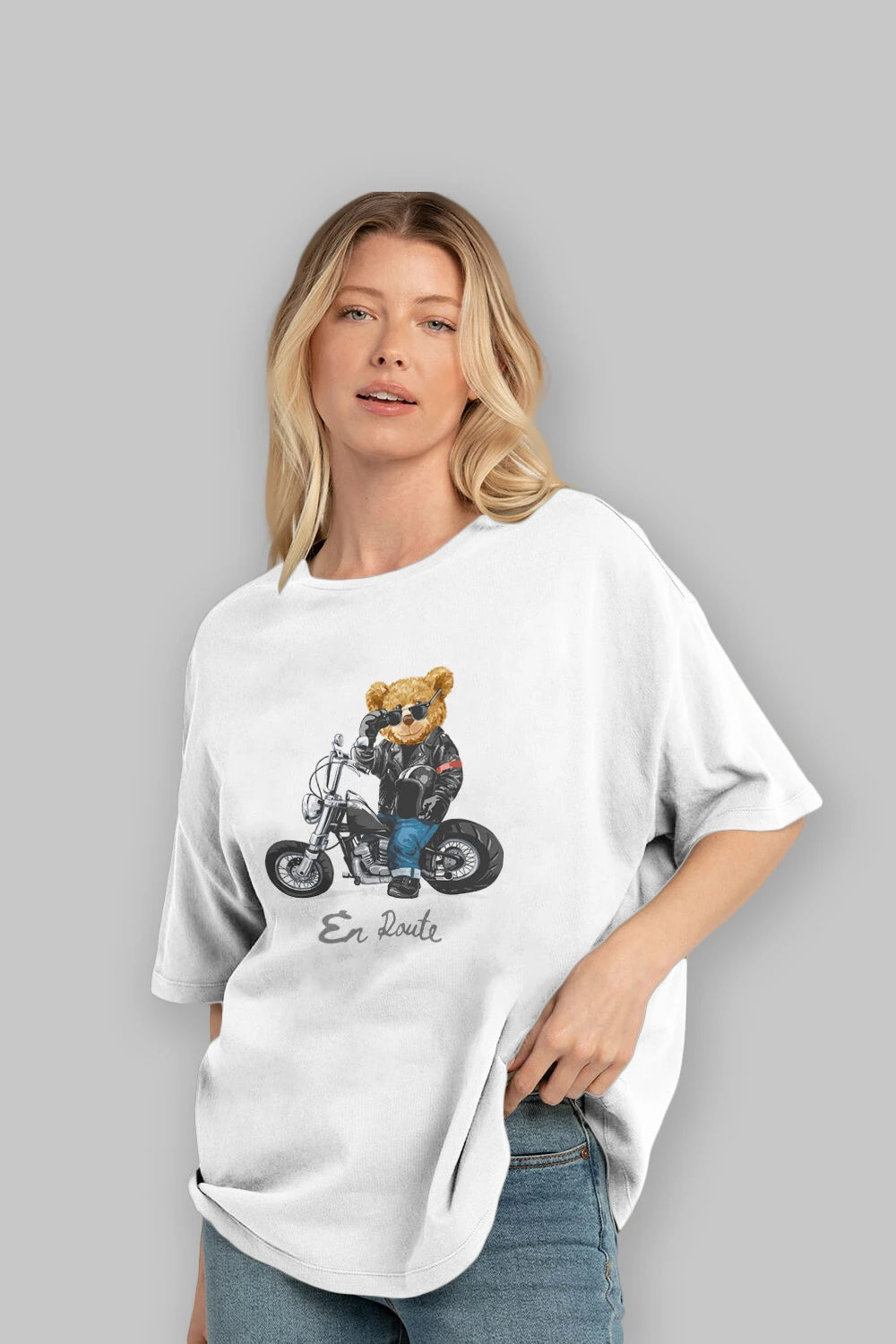 Teddy Bear En Route Ön Baskılı Oversize t-shirt Erkek Kadın Unisex %100 Pamuk