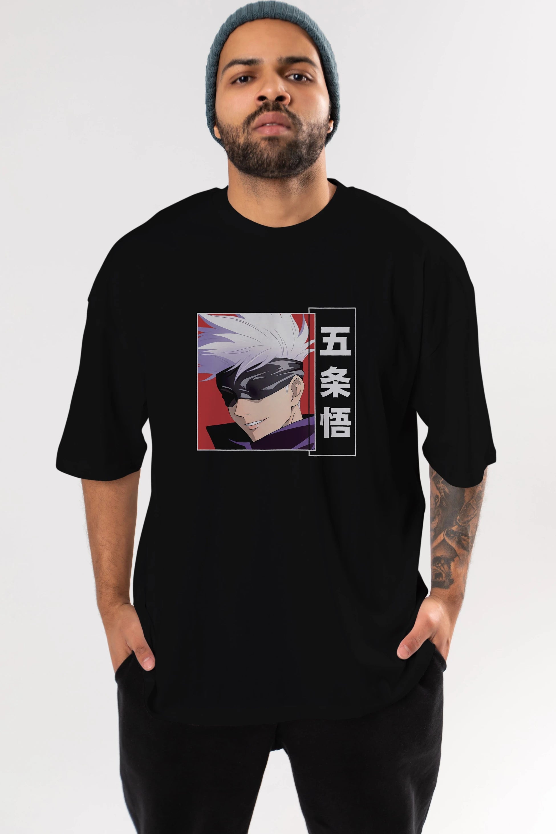 SATORU GOJO Anime Ön Baskılı Oversize t-shirt %100 pamuk Erkek Kadın Unisex