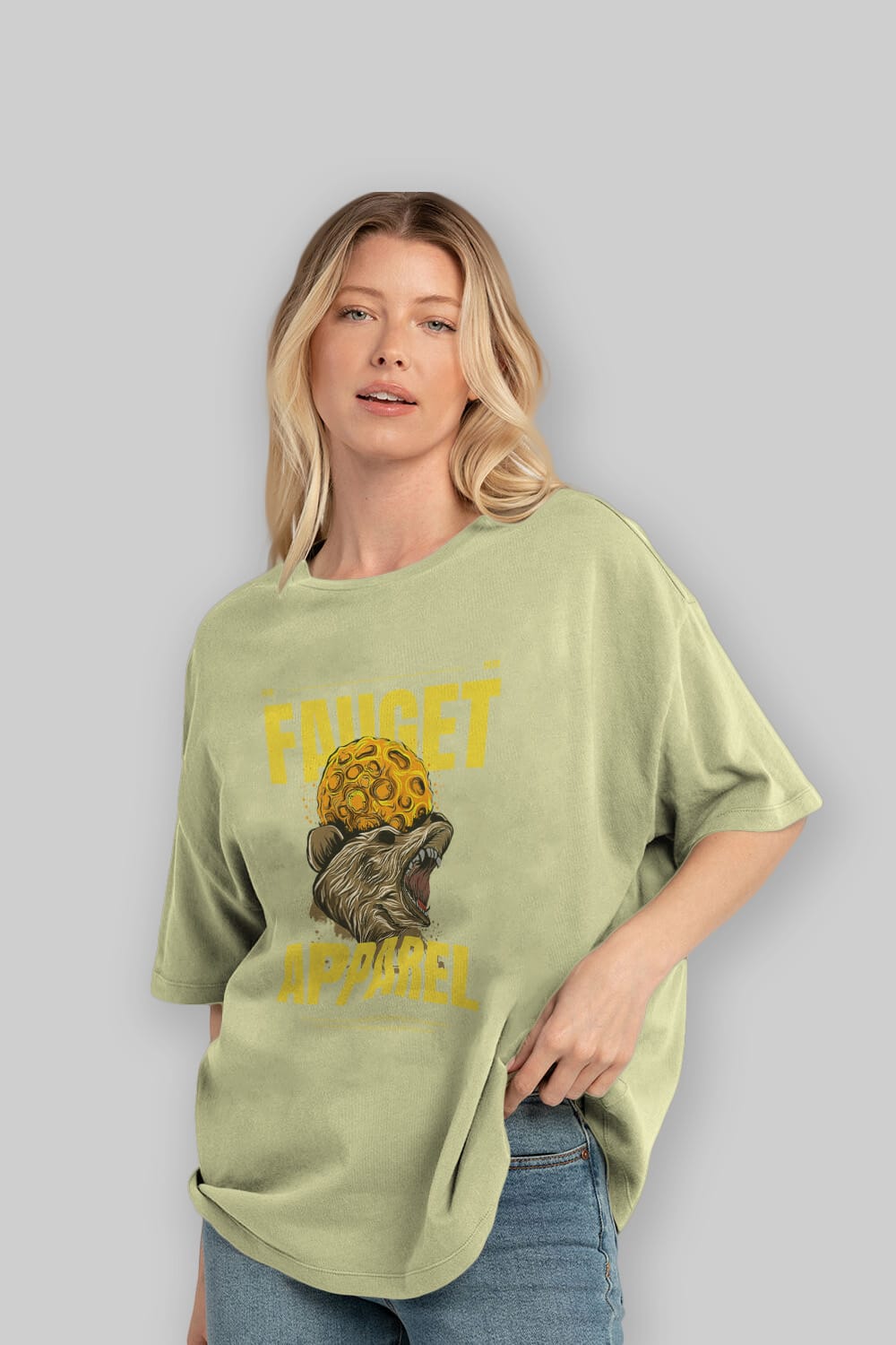 Bear Angry Fauget Apparel Ön Baskılı Oversize t-shirt Erkek Kadın Unisex