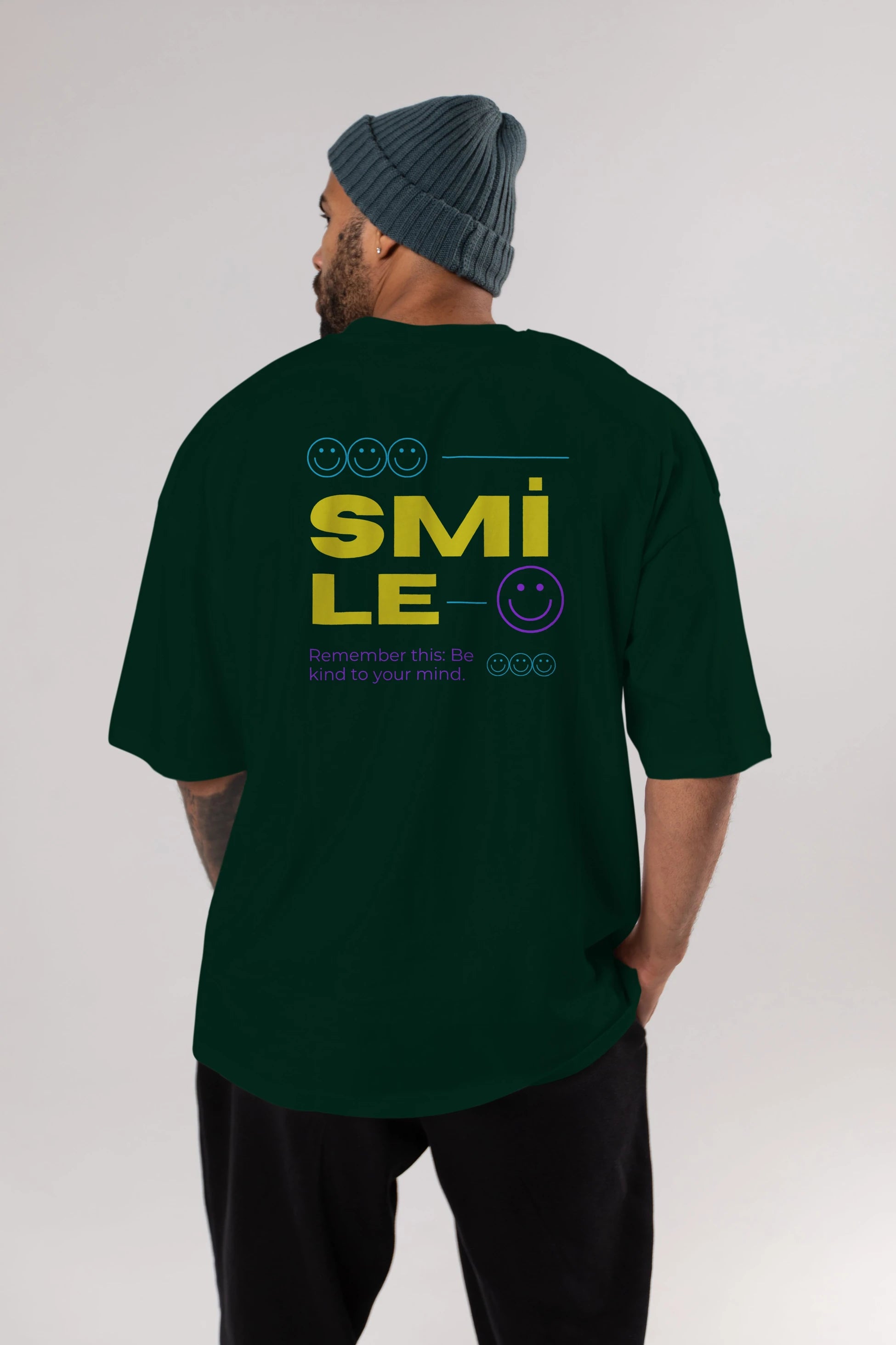 Smile Yazılı 2 Arka Baskılı Oversize t-shirt Erkek Kadın Unisex