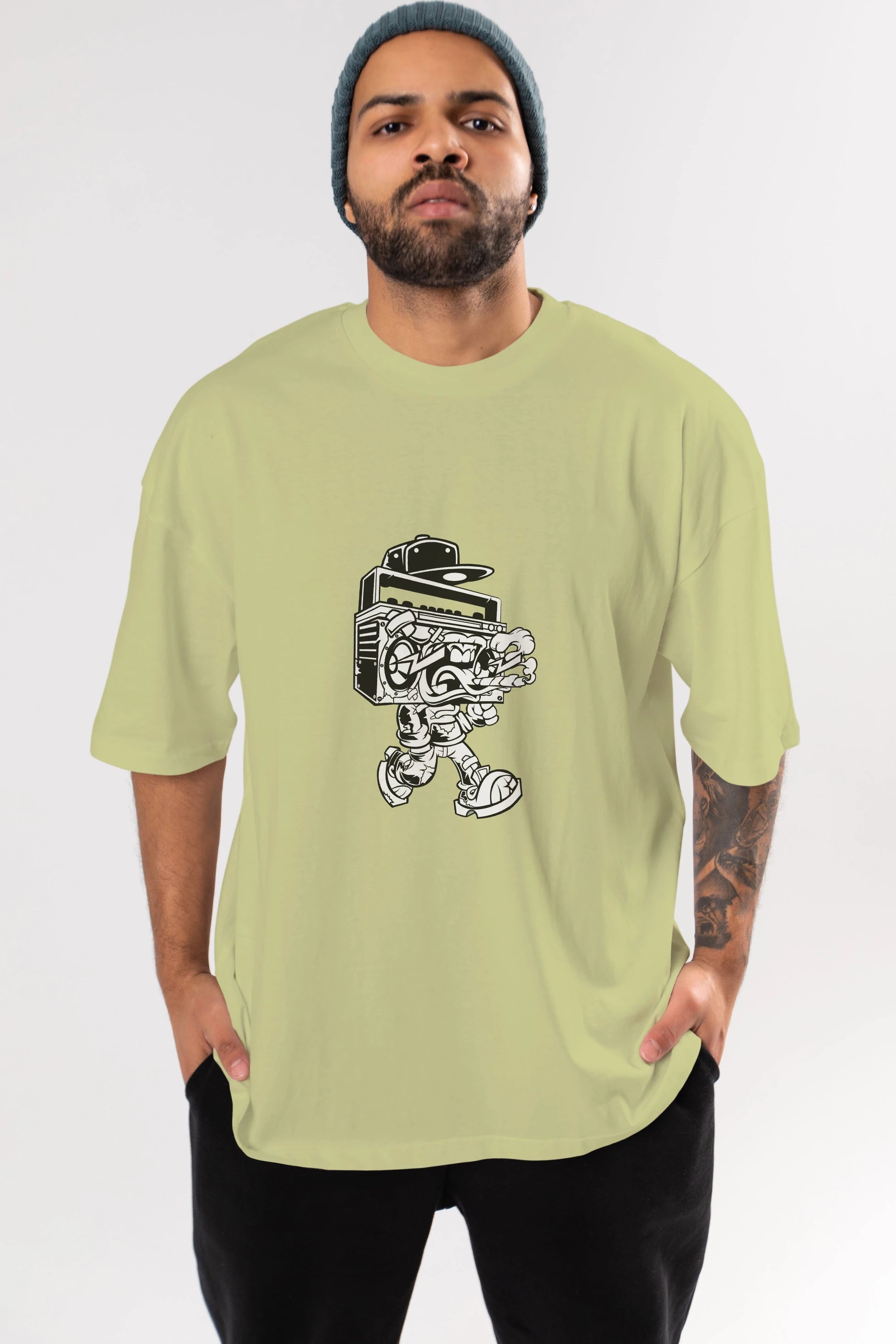 Boombox Ön Baskılı Oversize t-shirt Erkek Kadın Unisex %100 Pamuk tişort