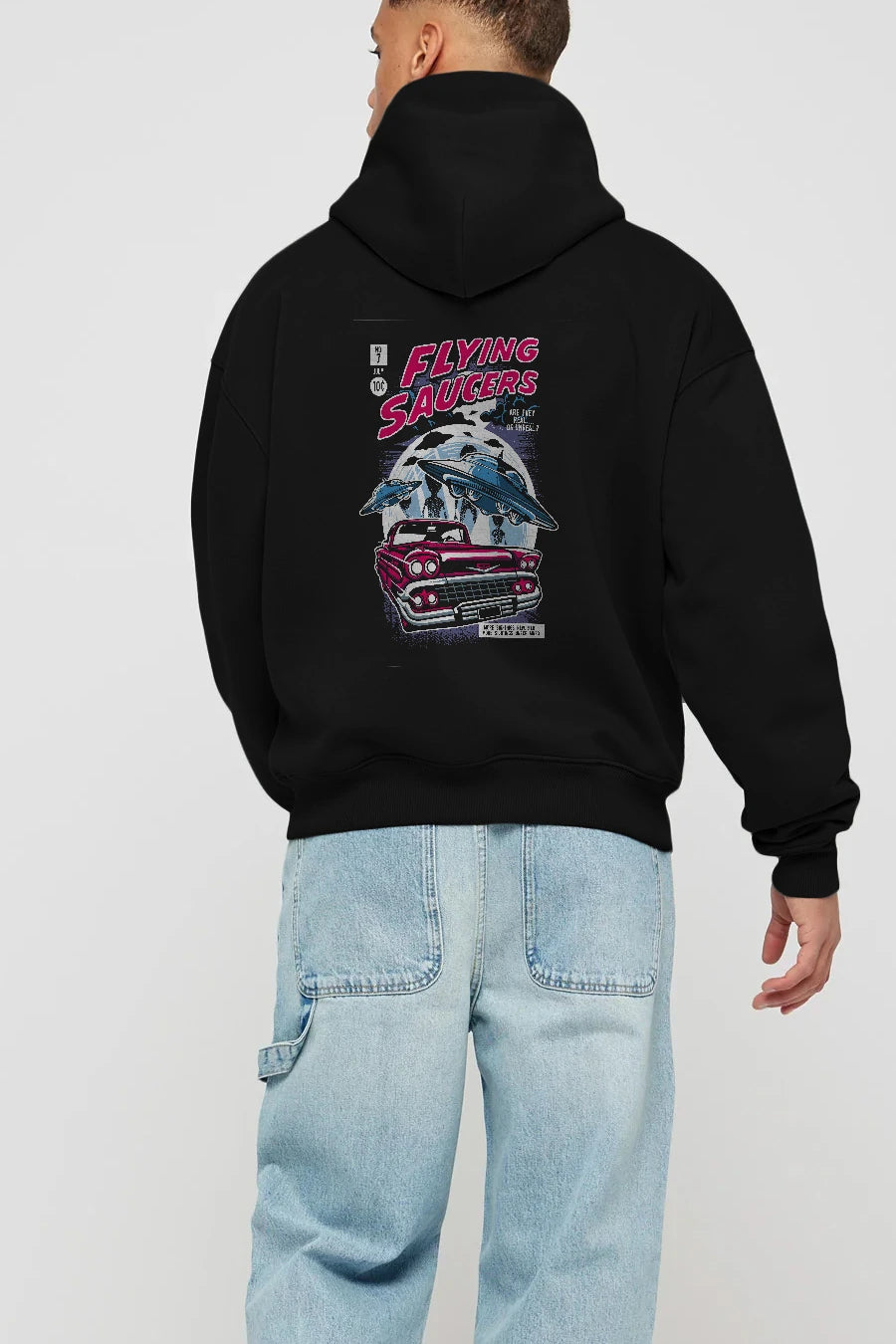 Flying Saucers Arka Baskılı Hoodie Oversize Kapüşonlu Sweatshirt Erkek Kadın Unisex